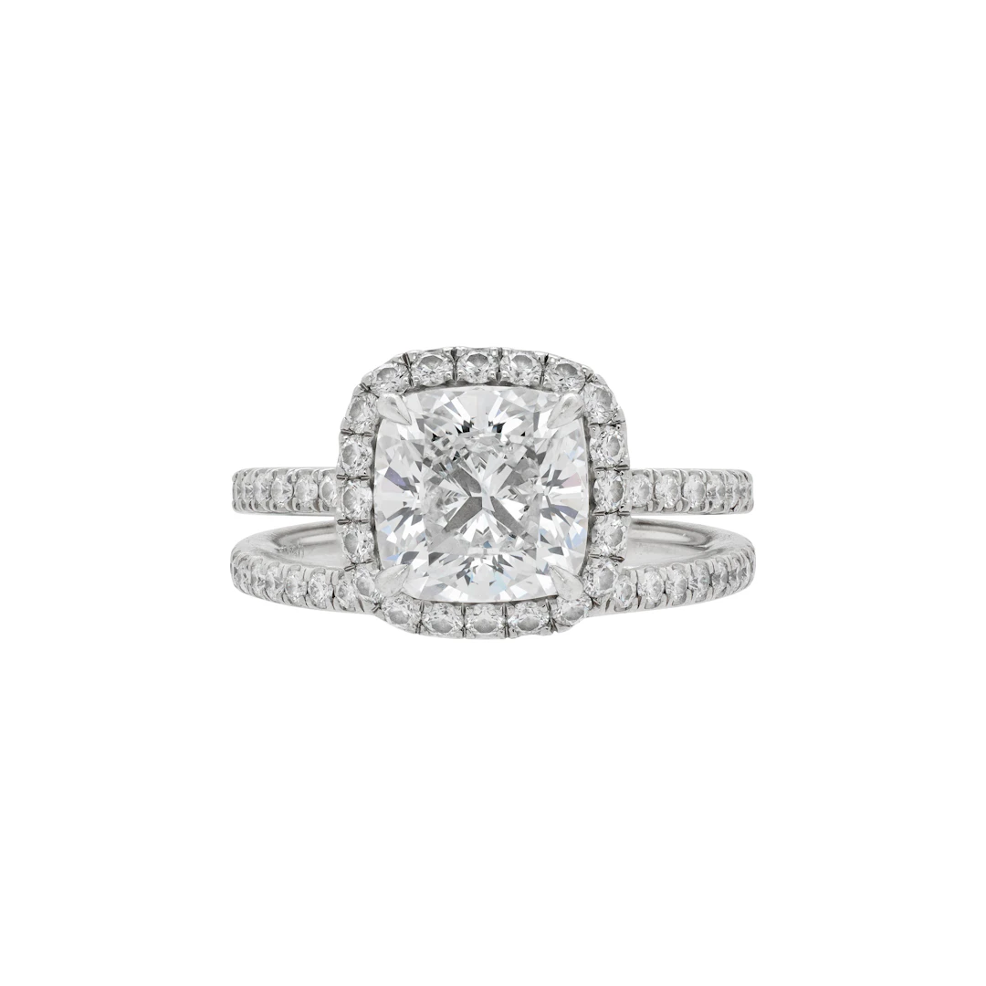 Platinum, 1.85ct Cushion Cut Diamond and Diamond Engagement Ring and