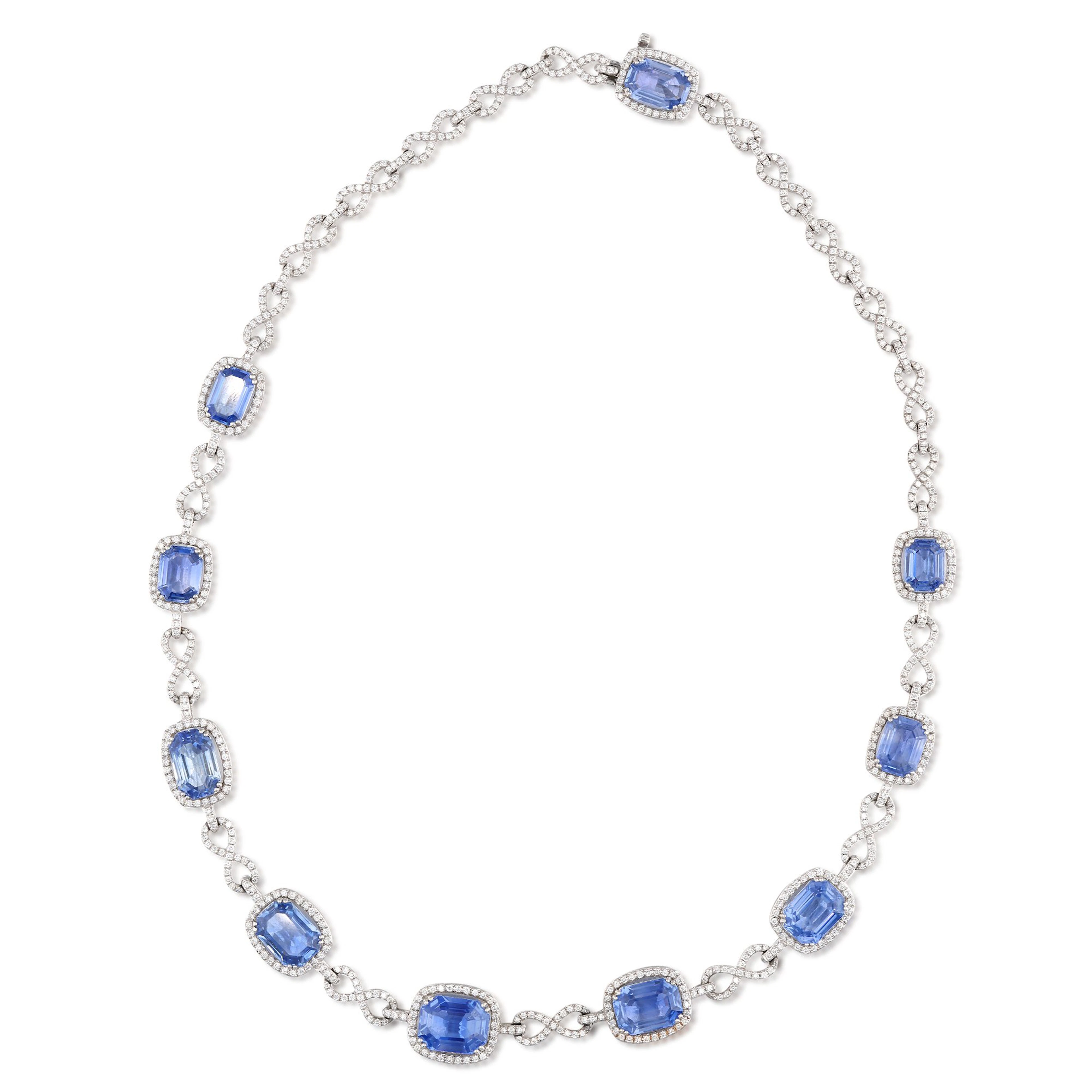 Platinum, Ceylon Sapphire and Diamond Necklace