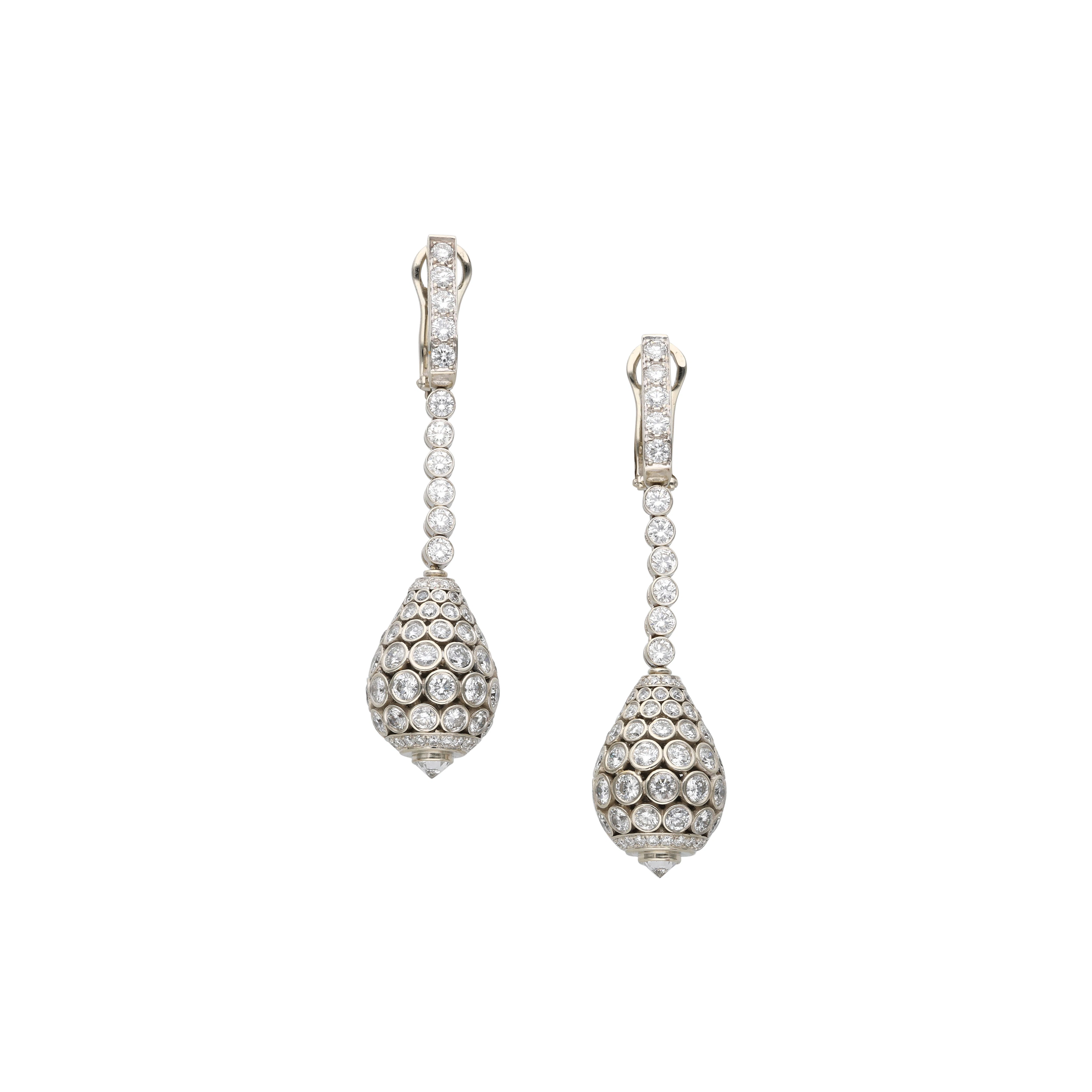 White Gold and Diamond Drop Taj Mahal Drop Earclips