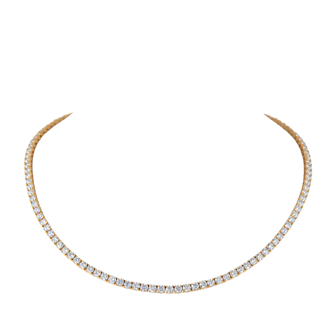Gold and 14.95ctw Round Brilliant Cut Diamond Tennis Necklace