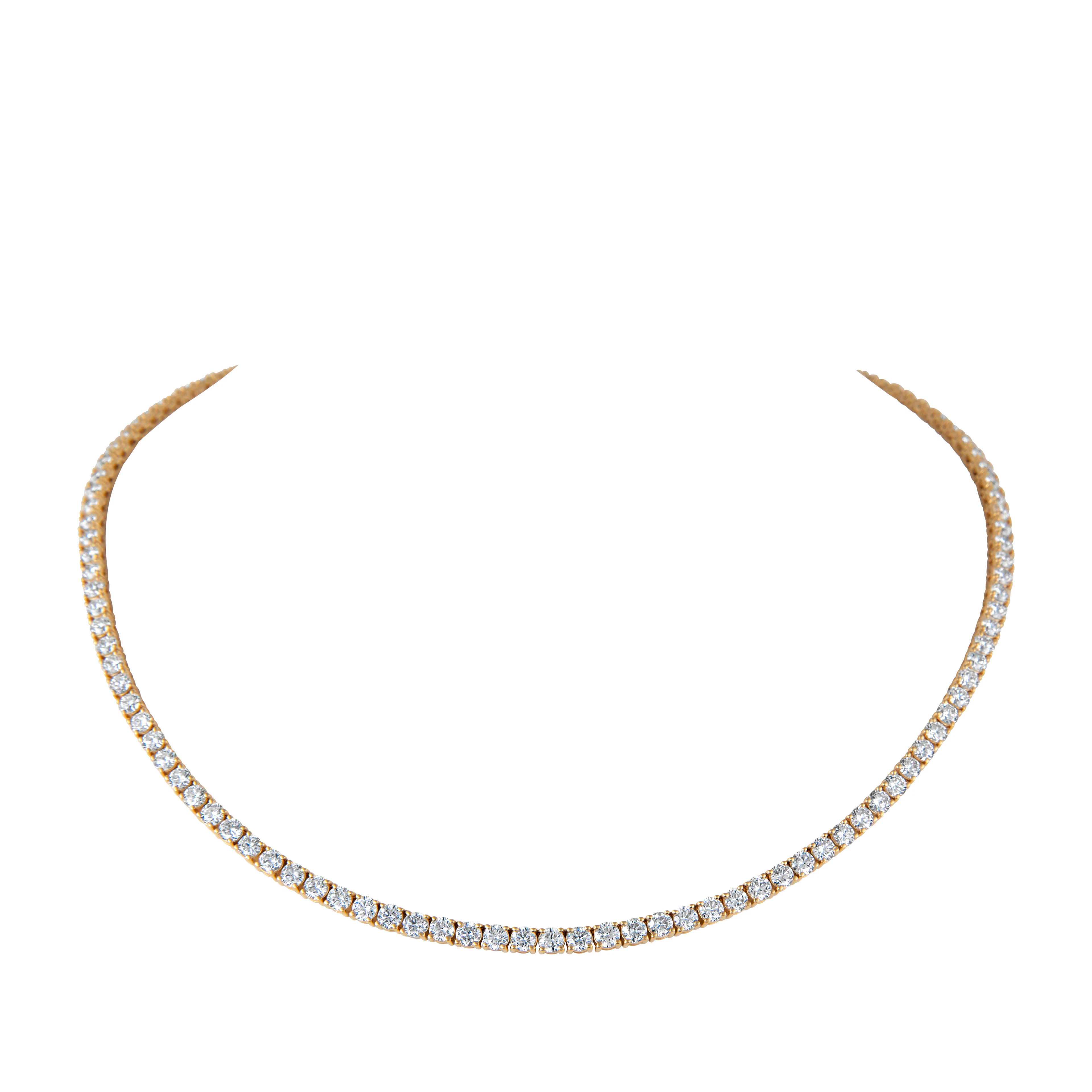 Gold and 14.95ctw Round Brilliant Cut Diamond Tennis Necklace