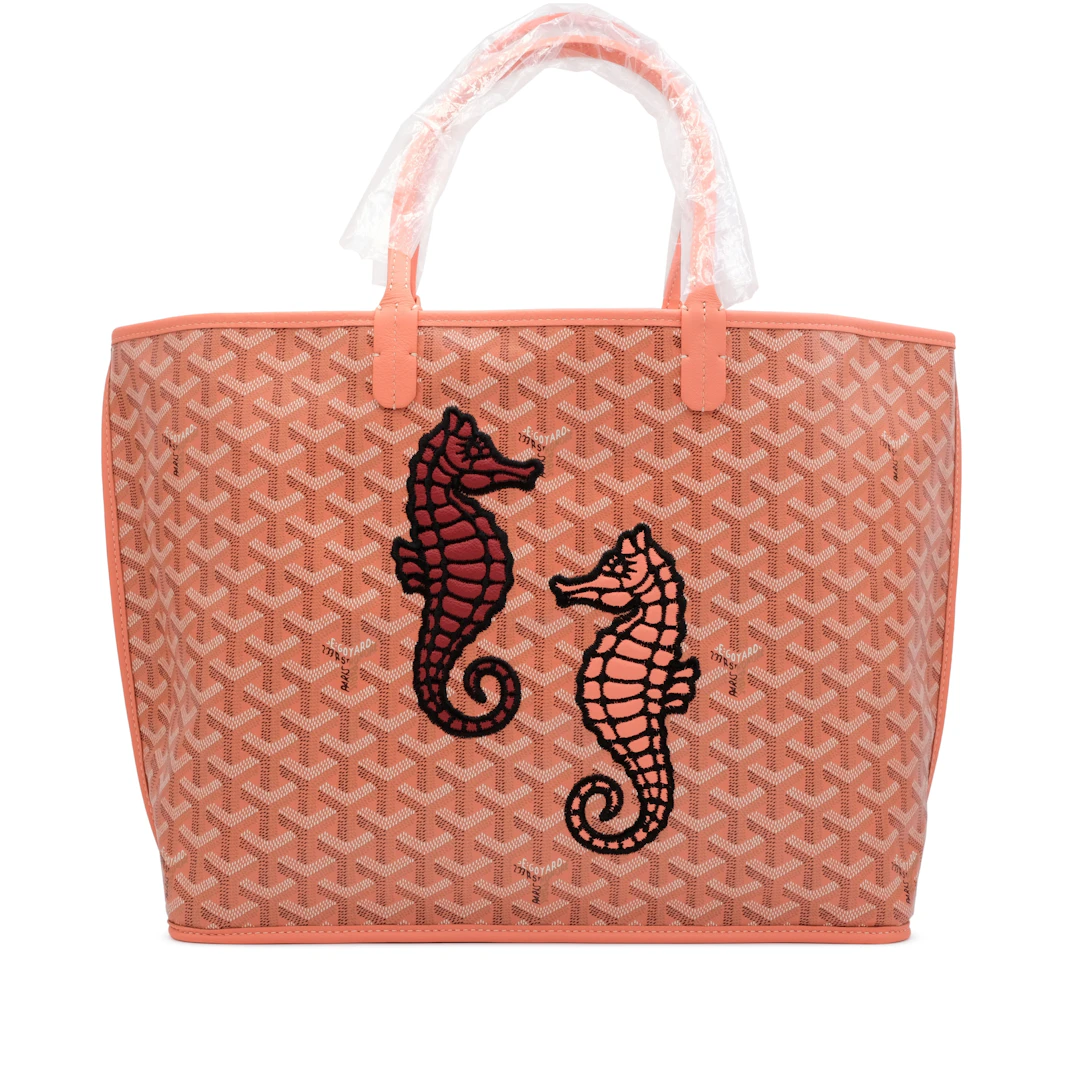 Coral Goyardine Canvas and Chevroches Calfskin Seahorse Embroidery