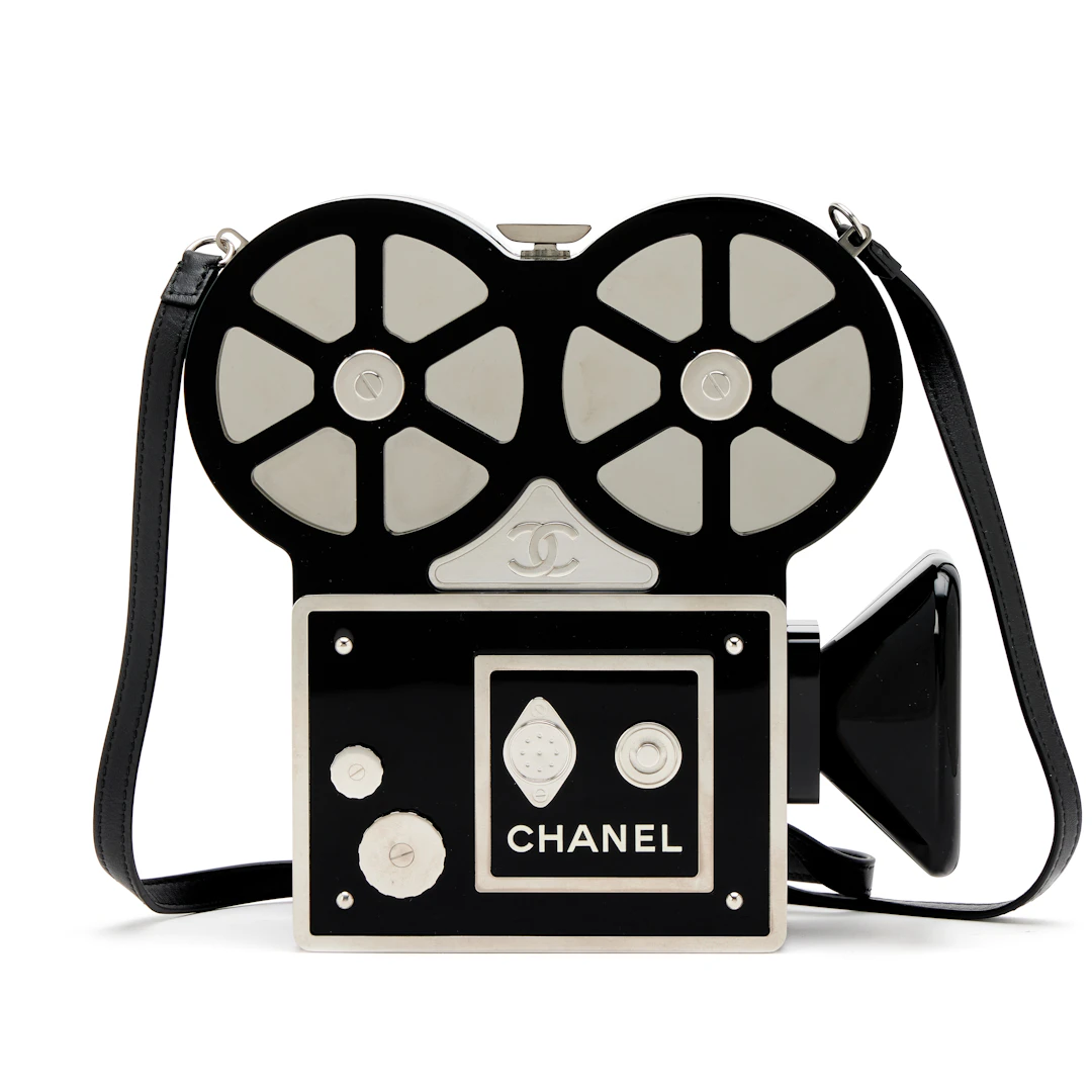 Black and Silver Lucite, Crystal and Metal Buonasera Movie Camera