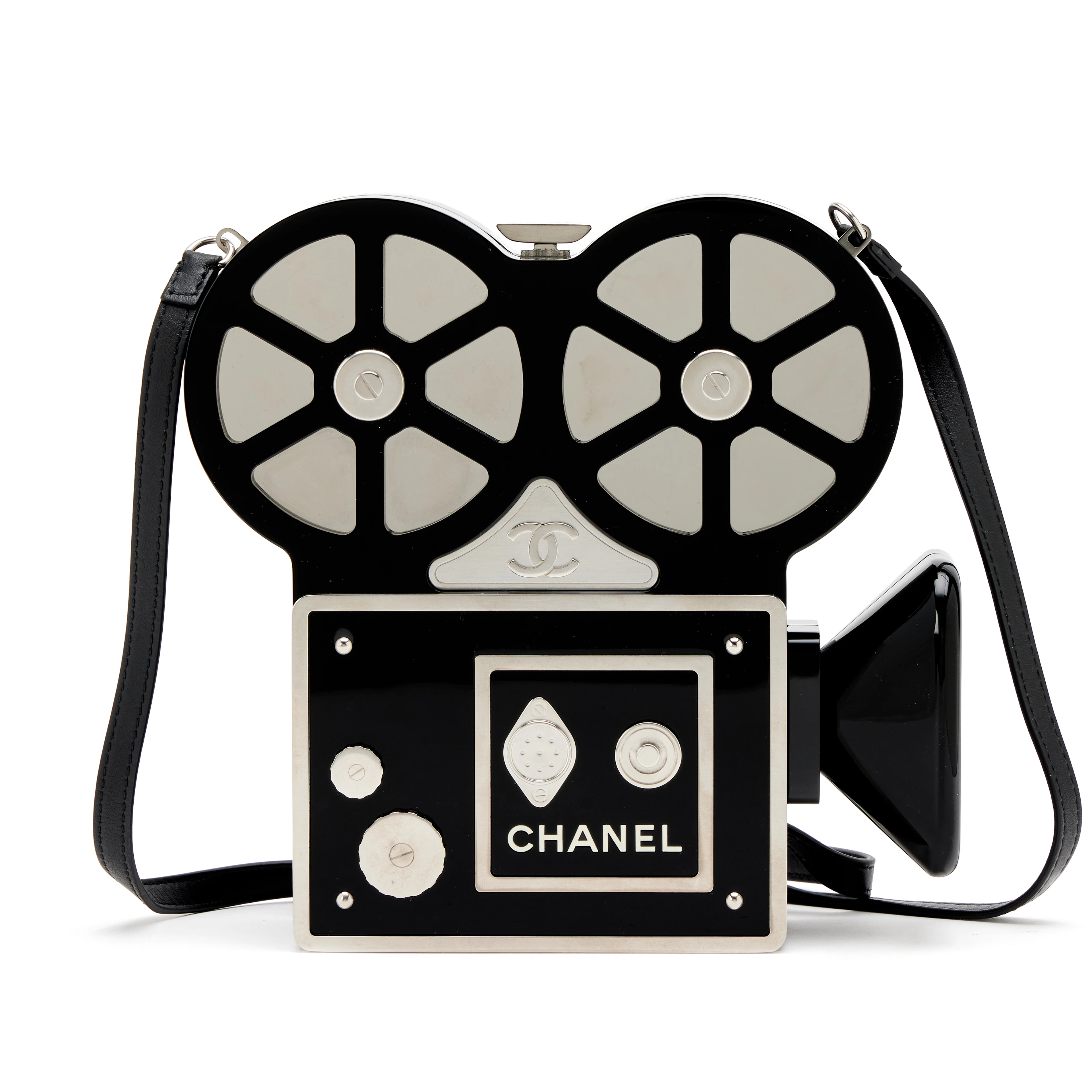 Black and Silver Lucite, Crystal and Metal Buonasera Movie Camera