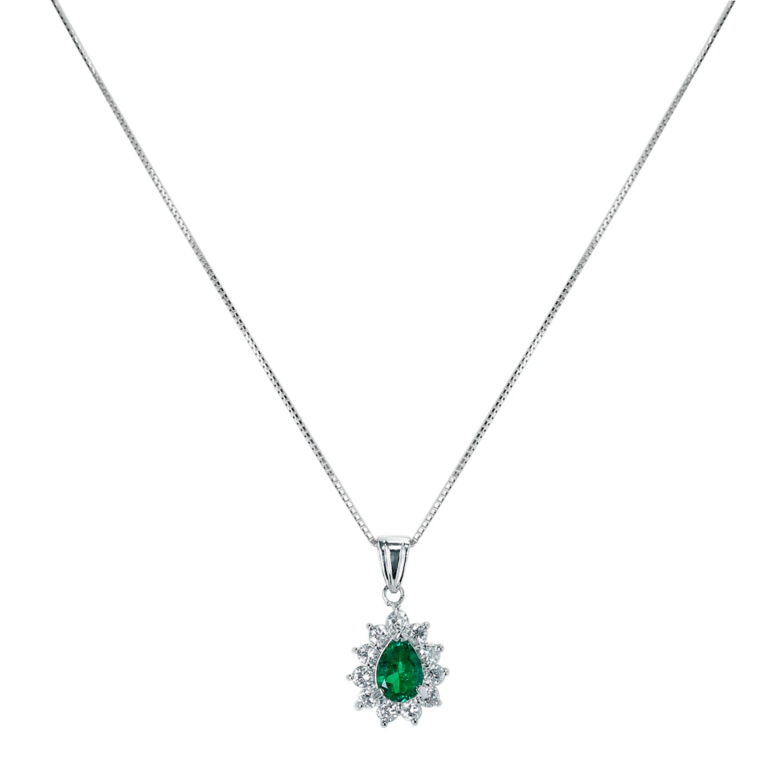 Platinum, Emerald and Diamond Pendant Necklace