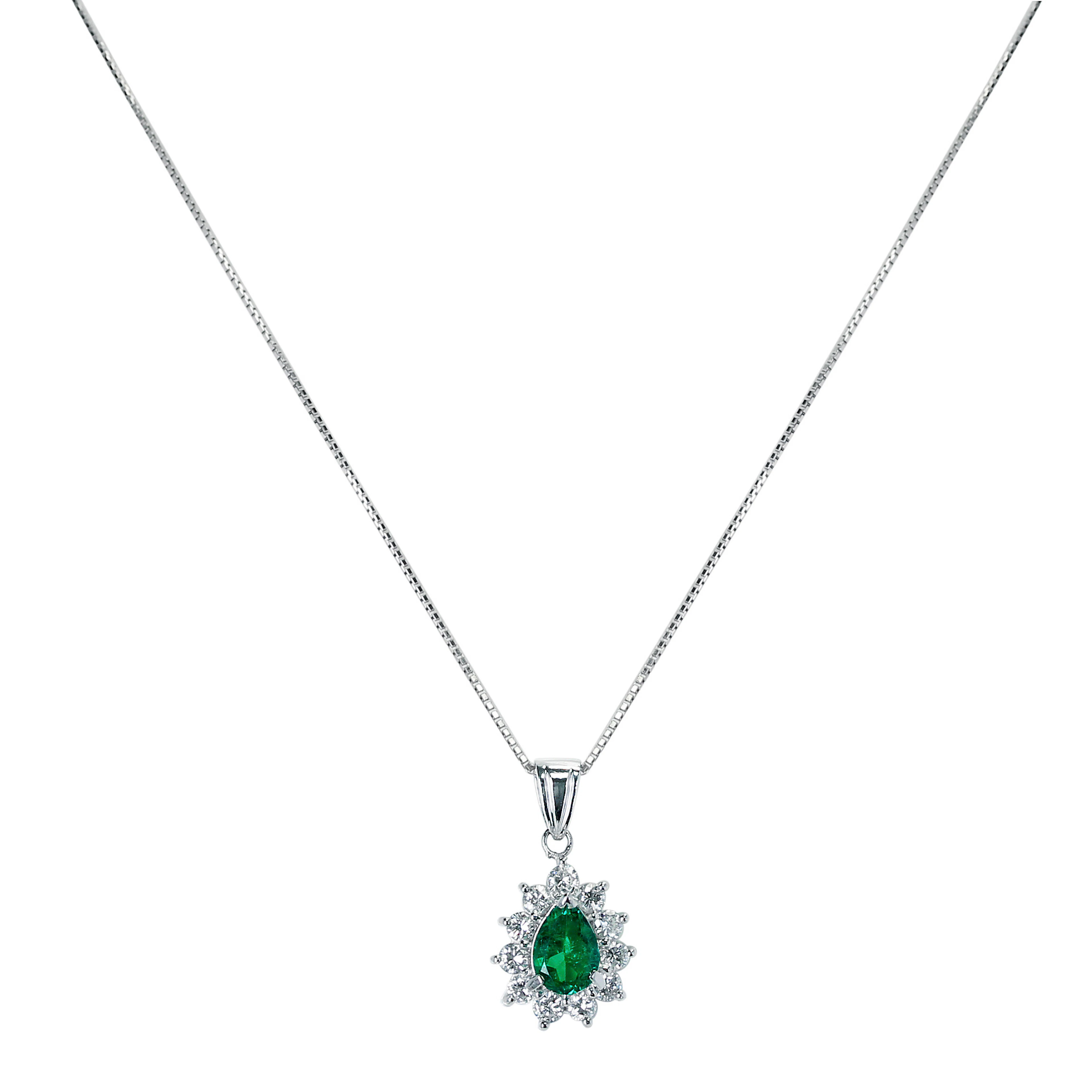 Platinum, Emerald and Diamond Pendant Necklace