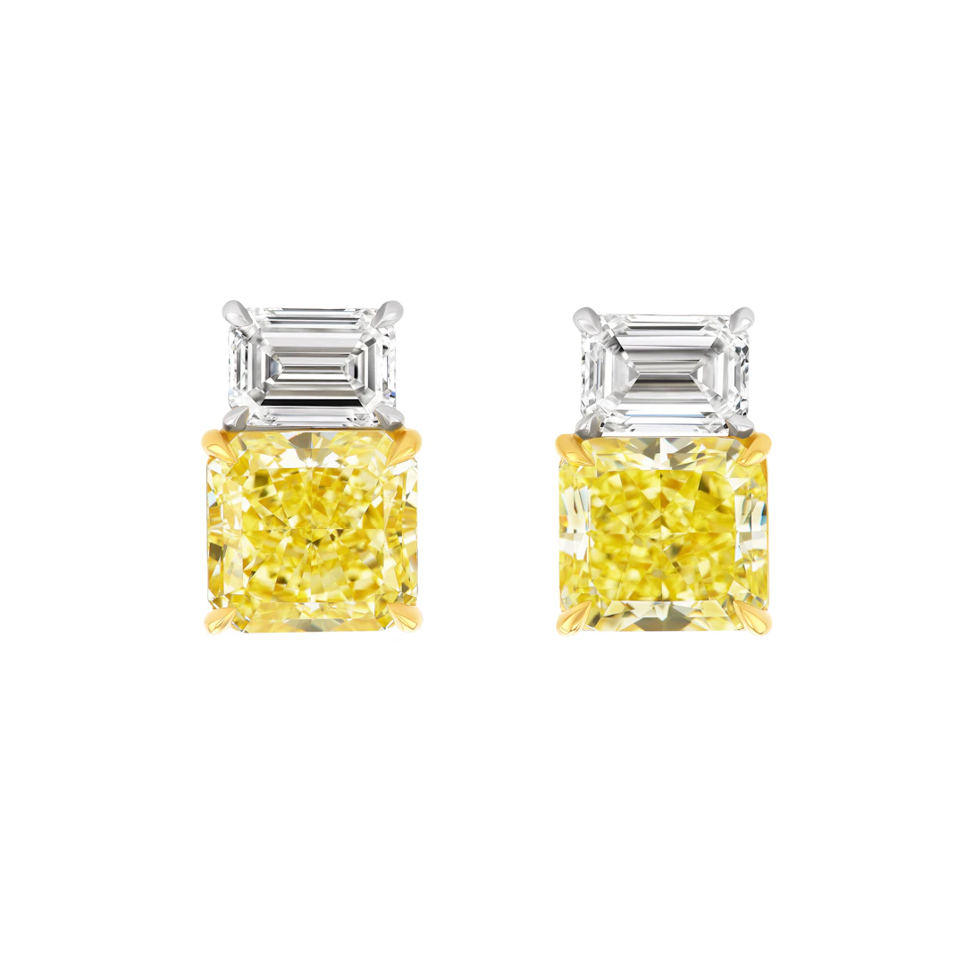 Platinum, Gold, 6.59ctw Radiant Cut Fancy Intense Yellow and 2.02ctw