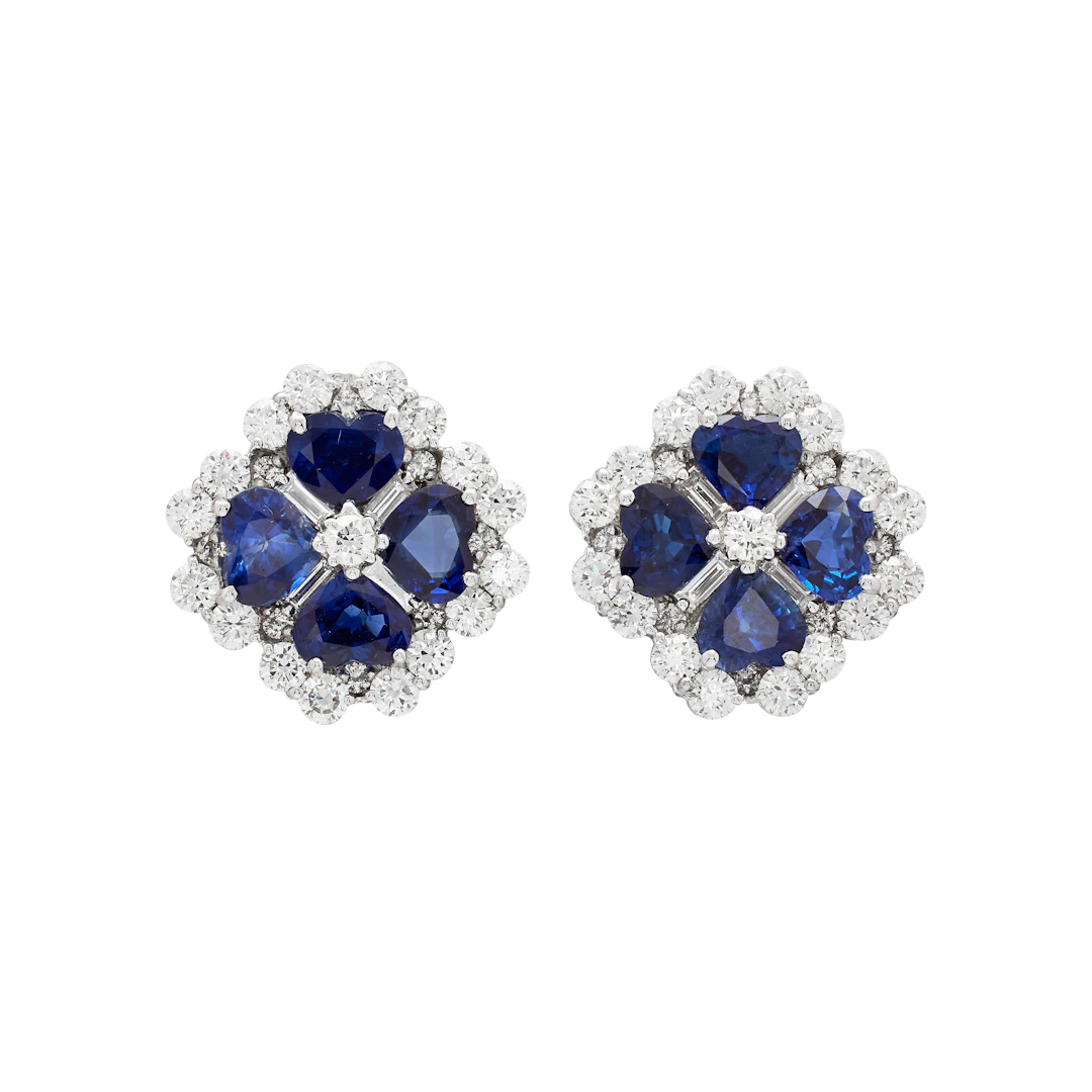 White Gold, Sapphire and Diamond Earclips