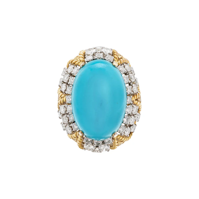 Vintage Gold, White Gold, Turquoise and Diamond Ring