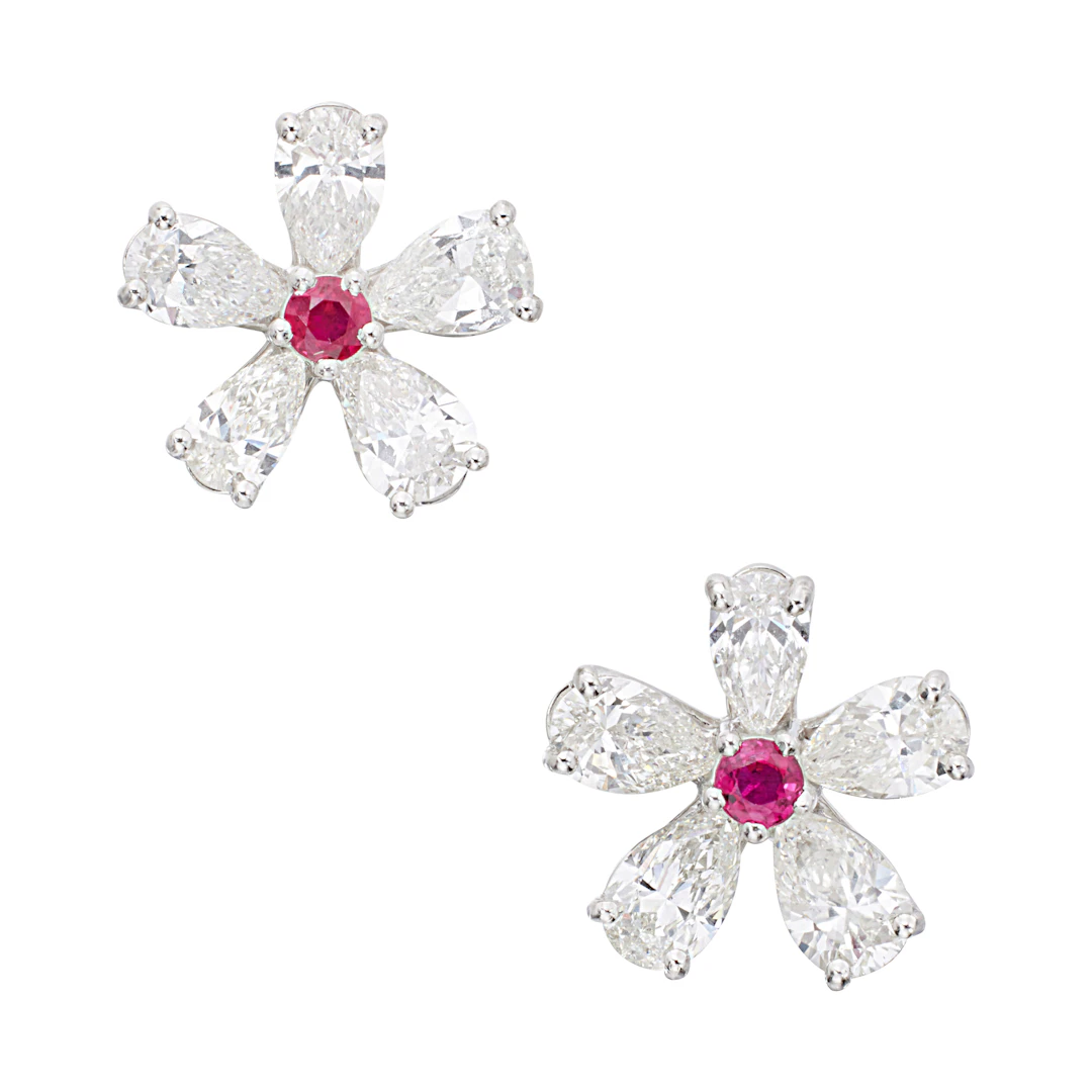Platinum, Ruby and Diamond Earrings
