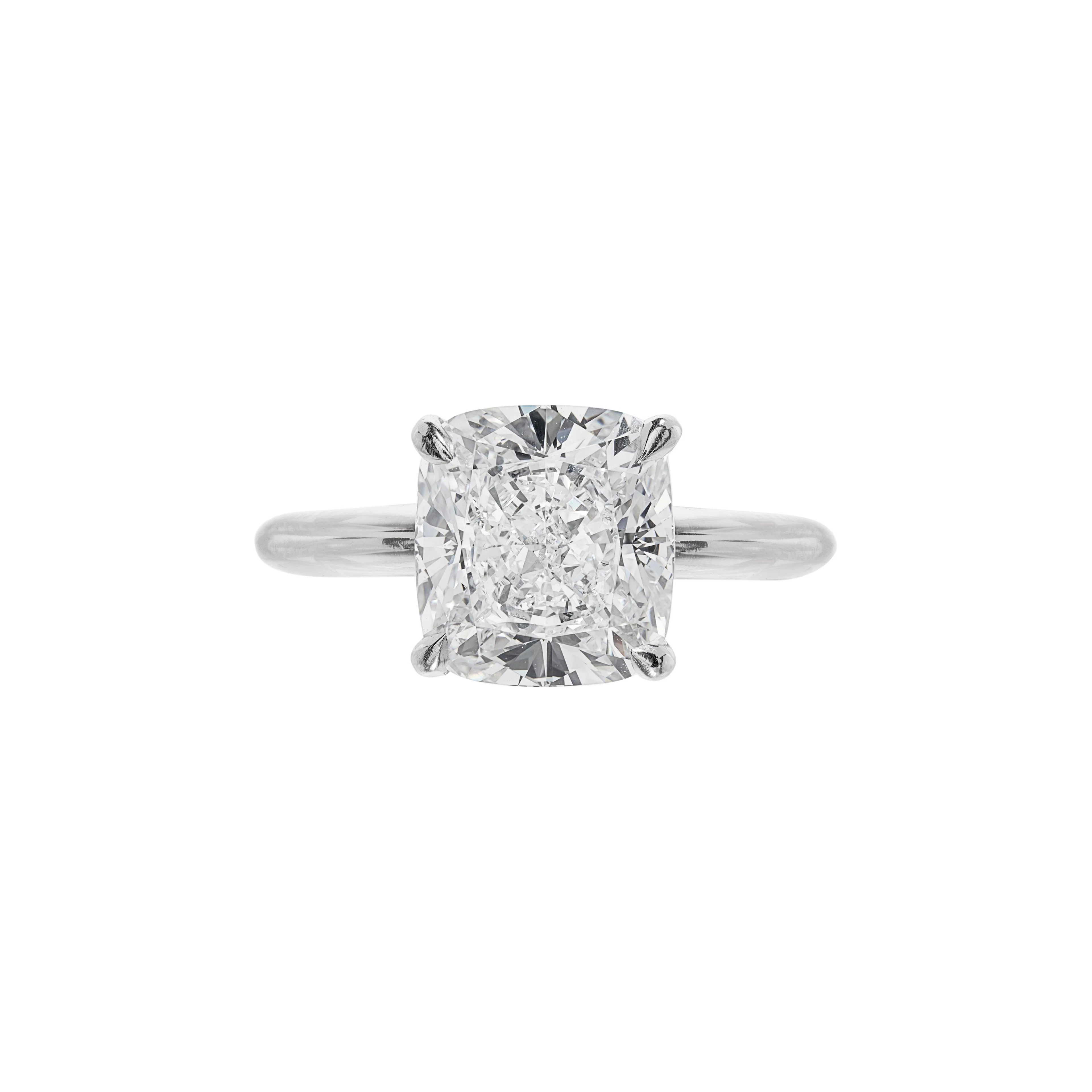 Platinum and 4.02ct Cushion Cut Diamond Solitaire Engagement Ring