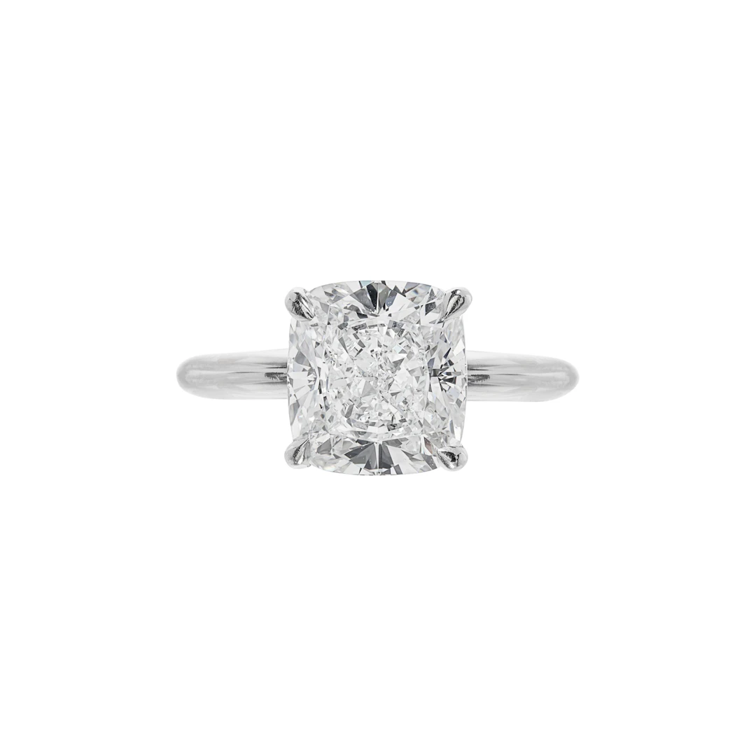 Platinum and 4.02ct Cushion Cut Diamond Solitaire Engagement Ring