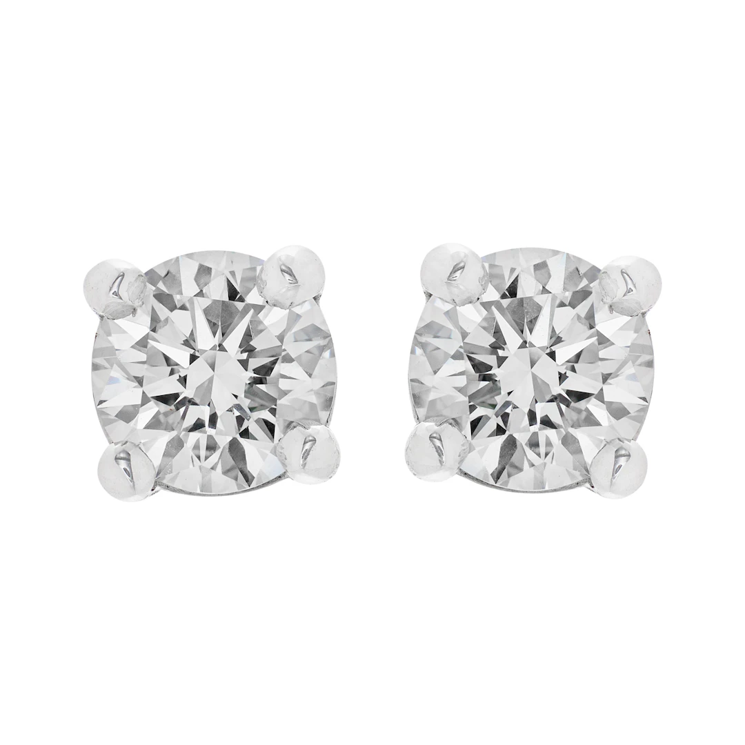 Platinum and 1.05ctw Round Brilliant Cut Diamond Stud Earrings