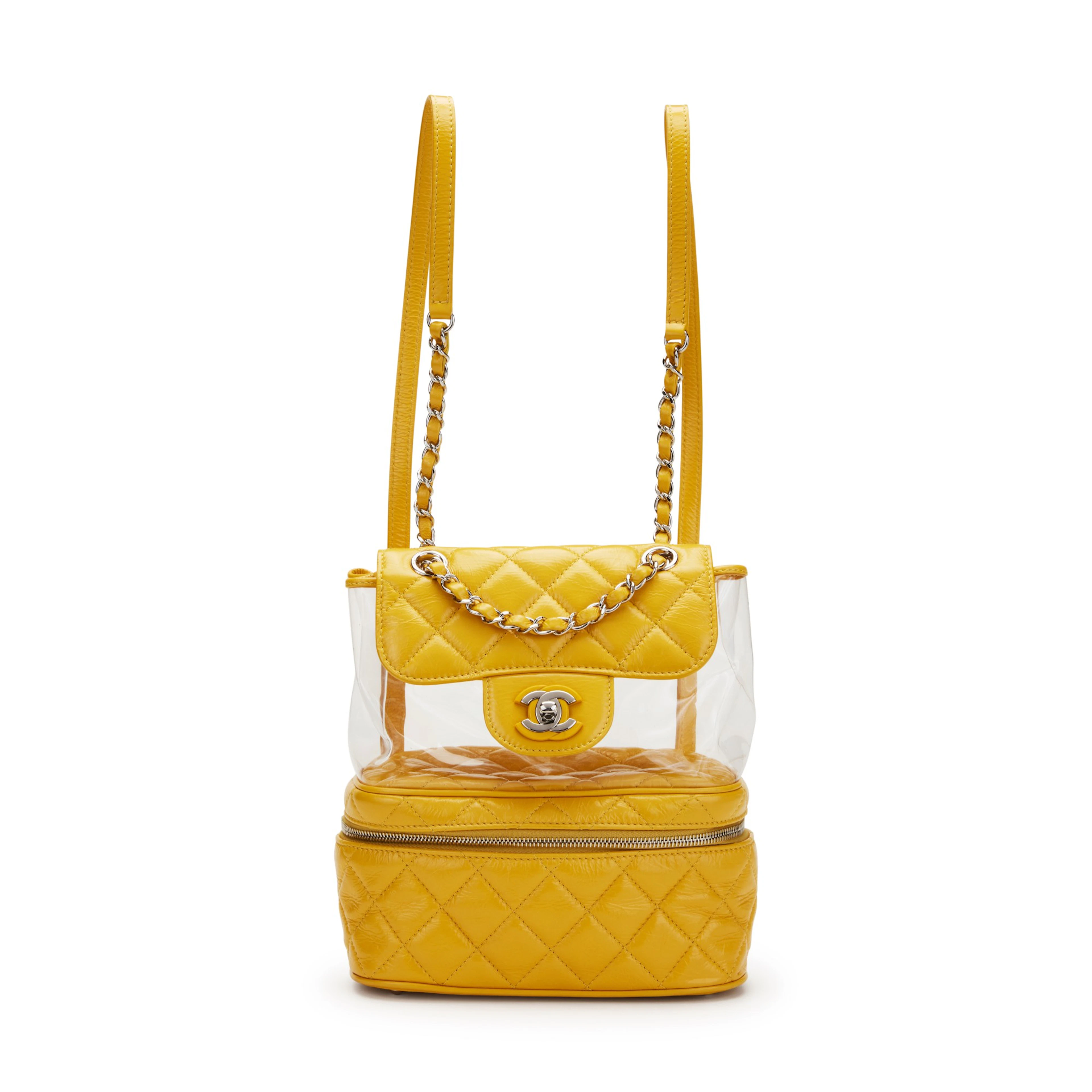 Yellow Quilted Aged Calfskin Leather & PVC Aquarium Backpack Silver Hardware