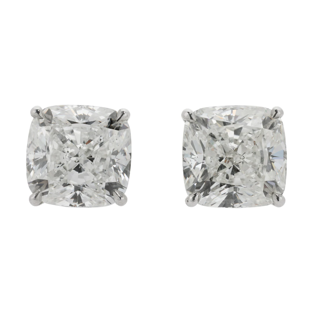Platinum and 10.04ctw Cushion Cut Diamond Stud Earrings