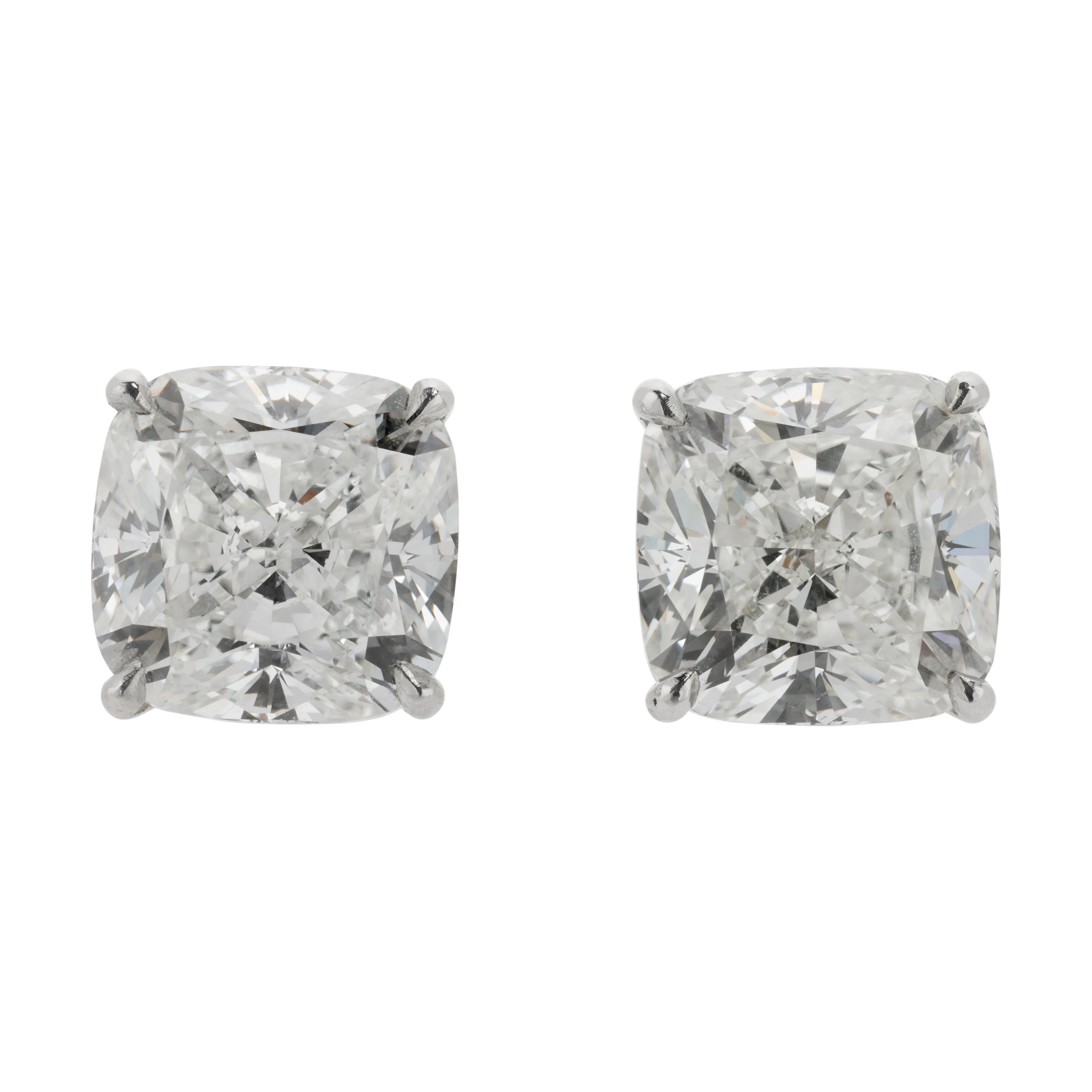 Platinum and 10.04ctw Cushion Cut Diamond Stud Earrings