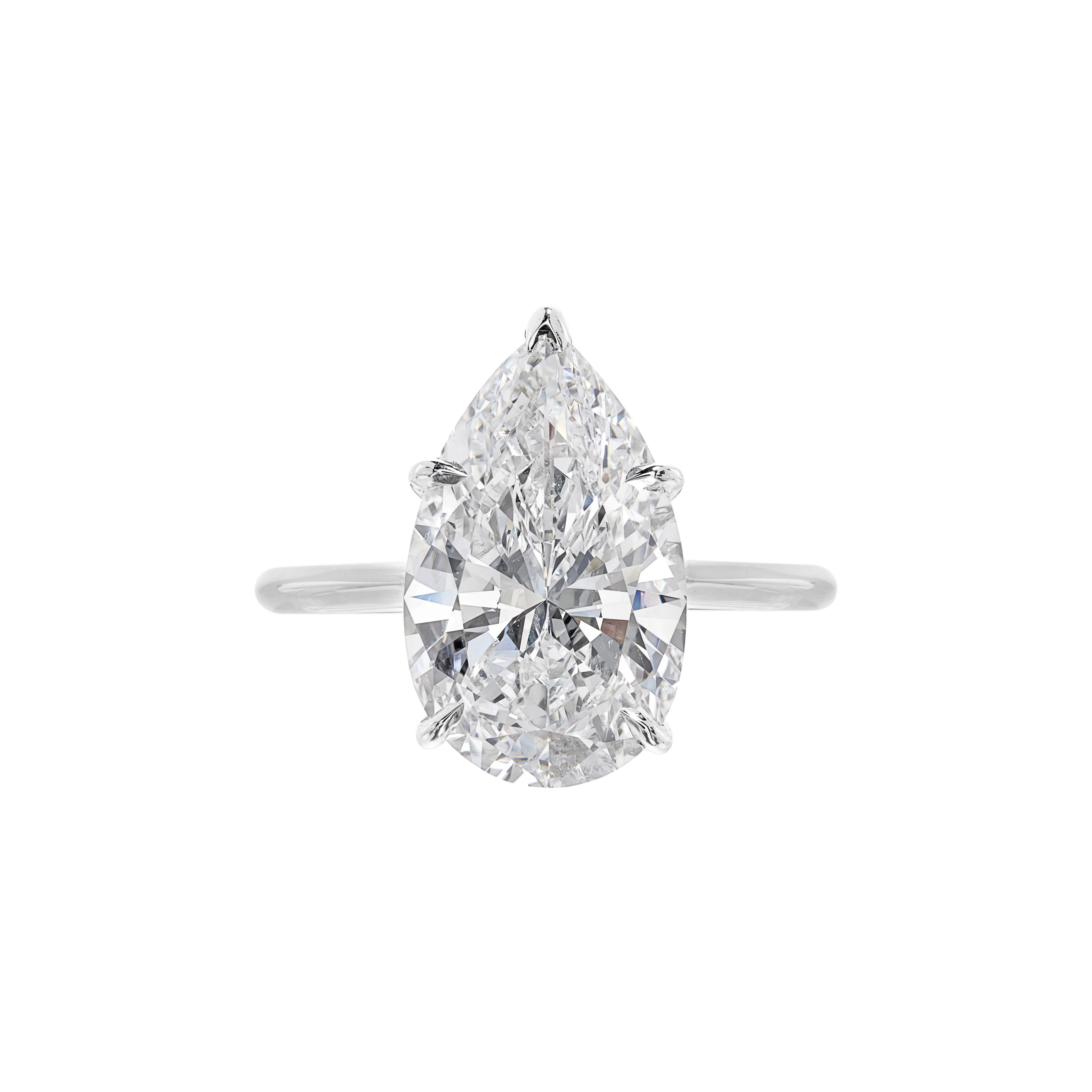 Platinum and 5.01ct Pear Shape Diamond Solitaire Engagement Ring