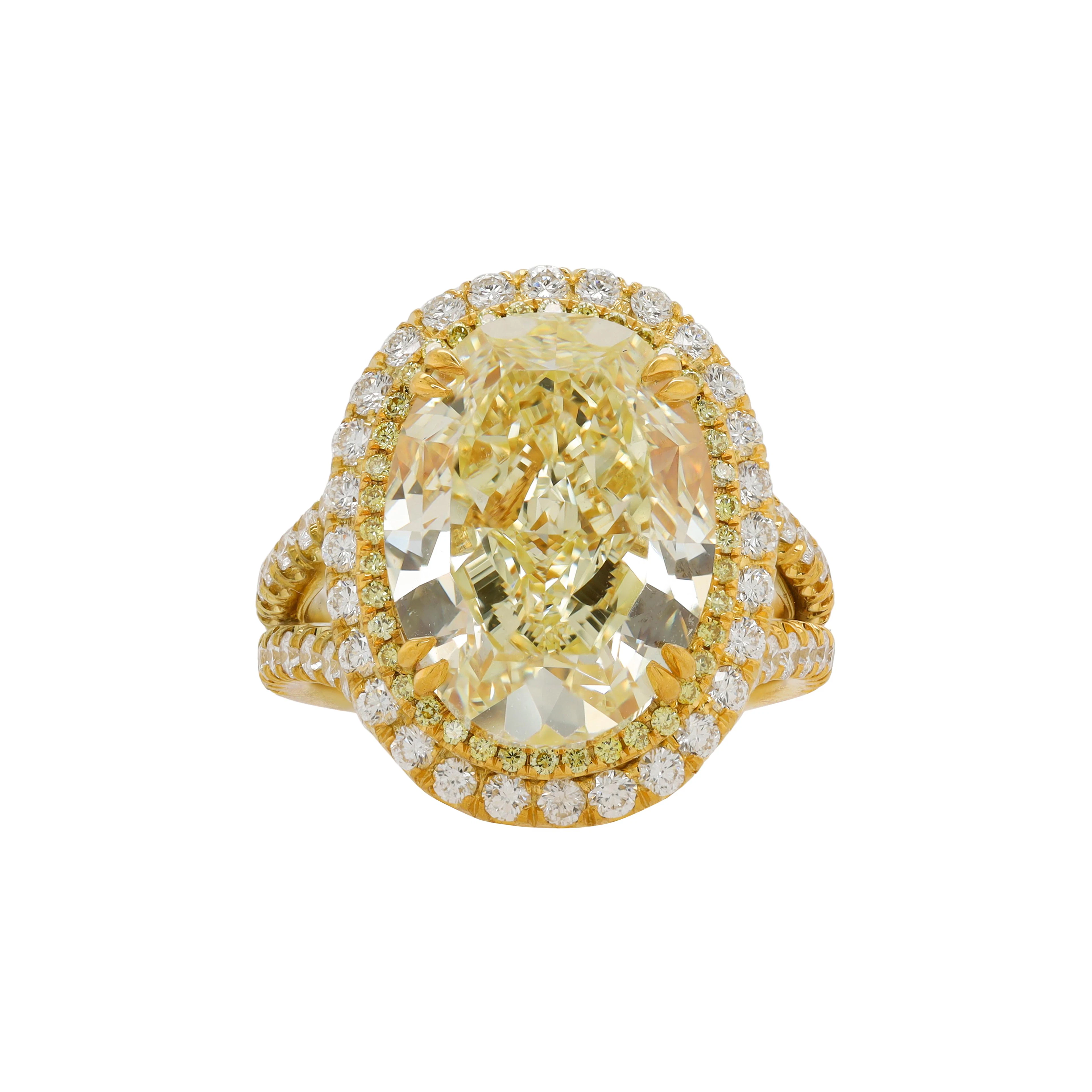 Gold, 10.14ct Oval Cut Fancy Yellow Diamond, Yellow Diamond and Diamond