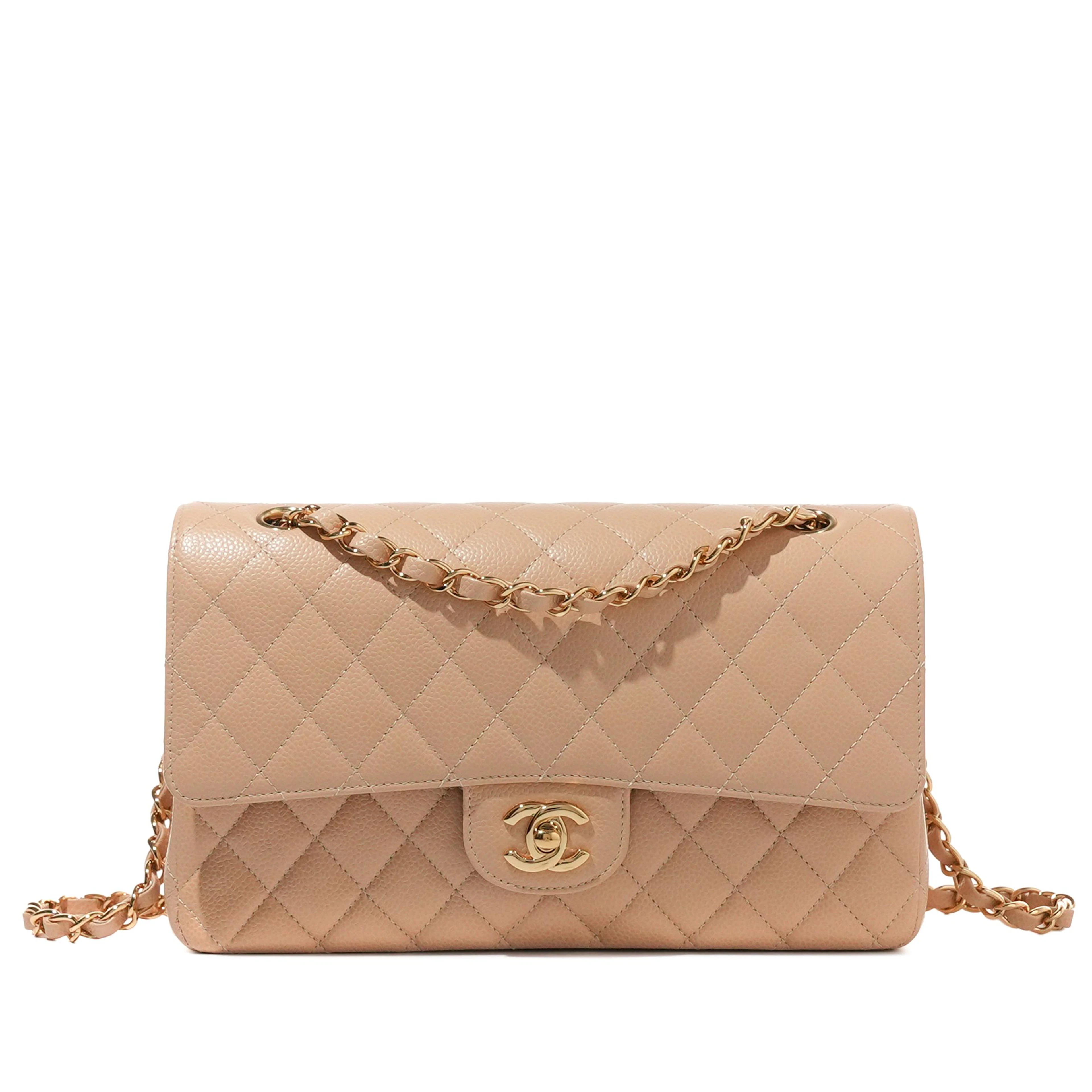 Beige Quilted Caviar Classic Timeless Double Flap Gold Hardware, 2021