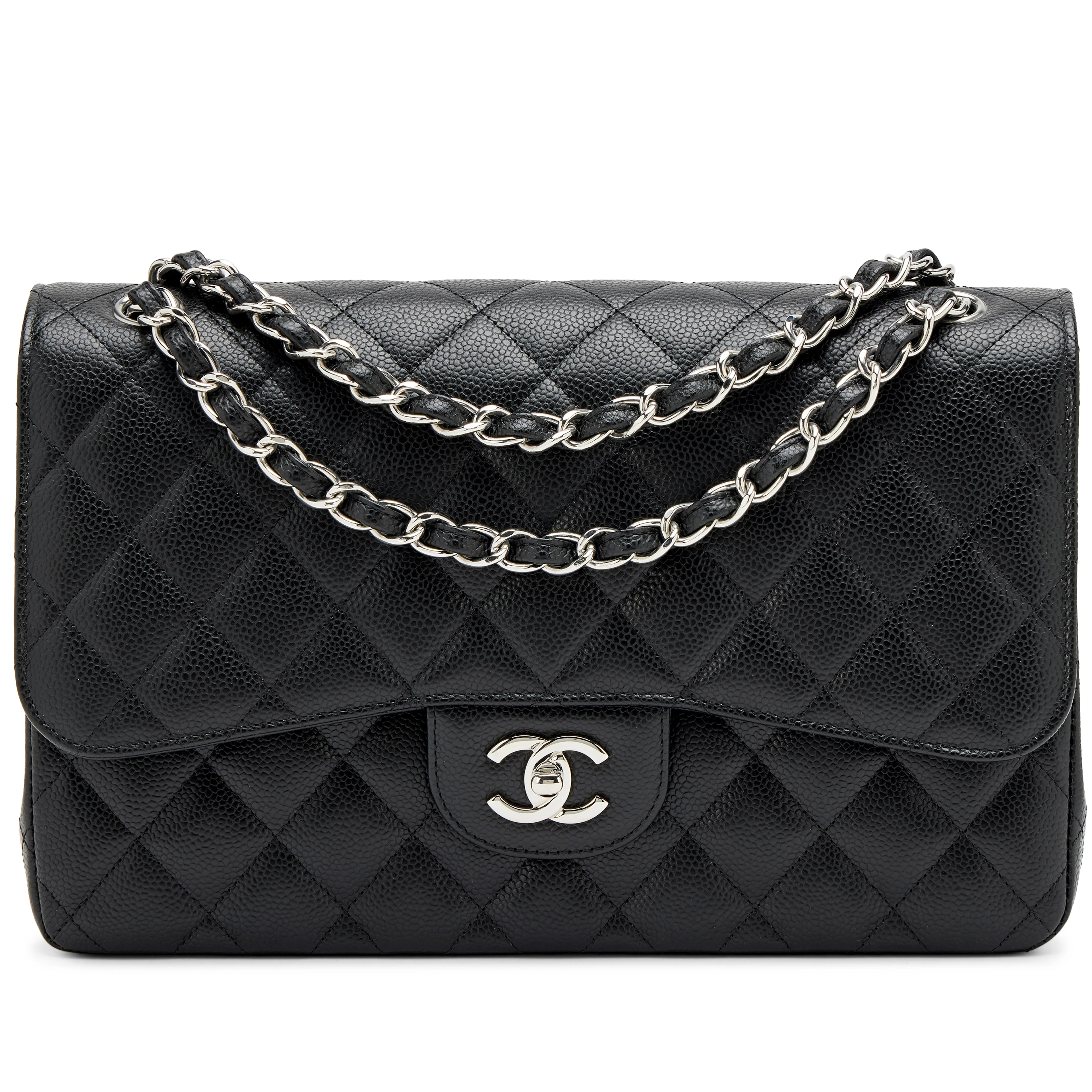 Black Quilted Caviar Jumbo Classic Double Flap Bag Silver Hardware, 2024