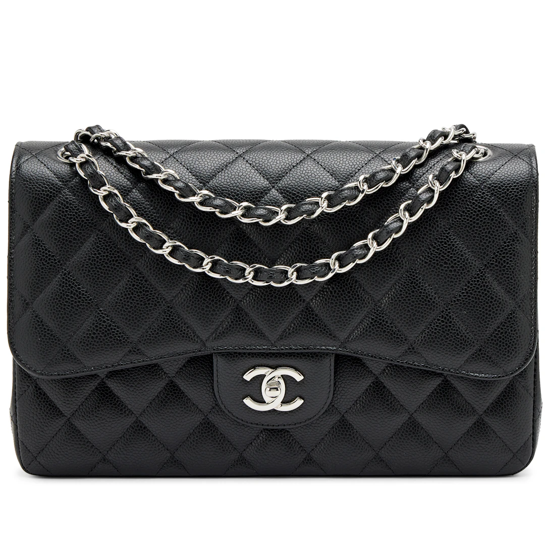 Black Quilted Caviar Jumbo Classic Double Flap Bag Silver Hardware, 2024