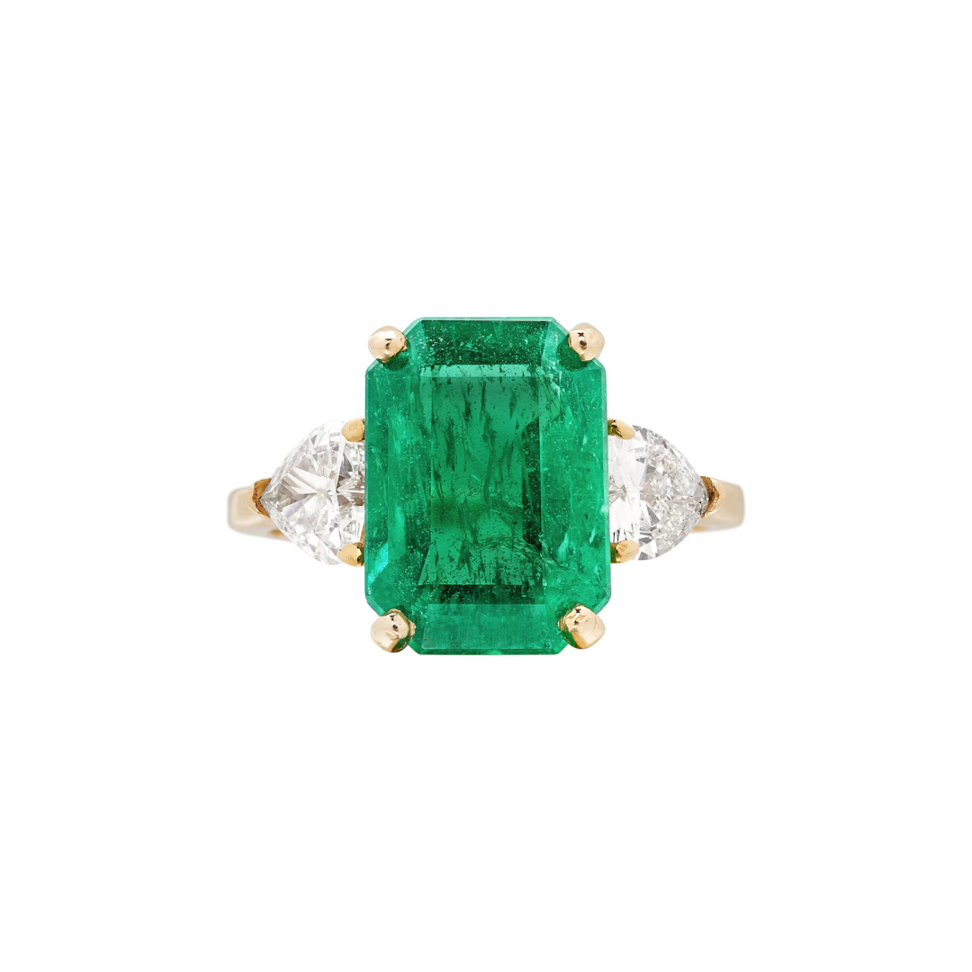 Gold, 5.05ct Zambian Emerald and Diamond Ring