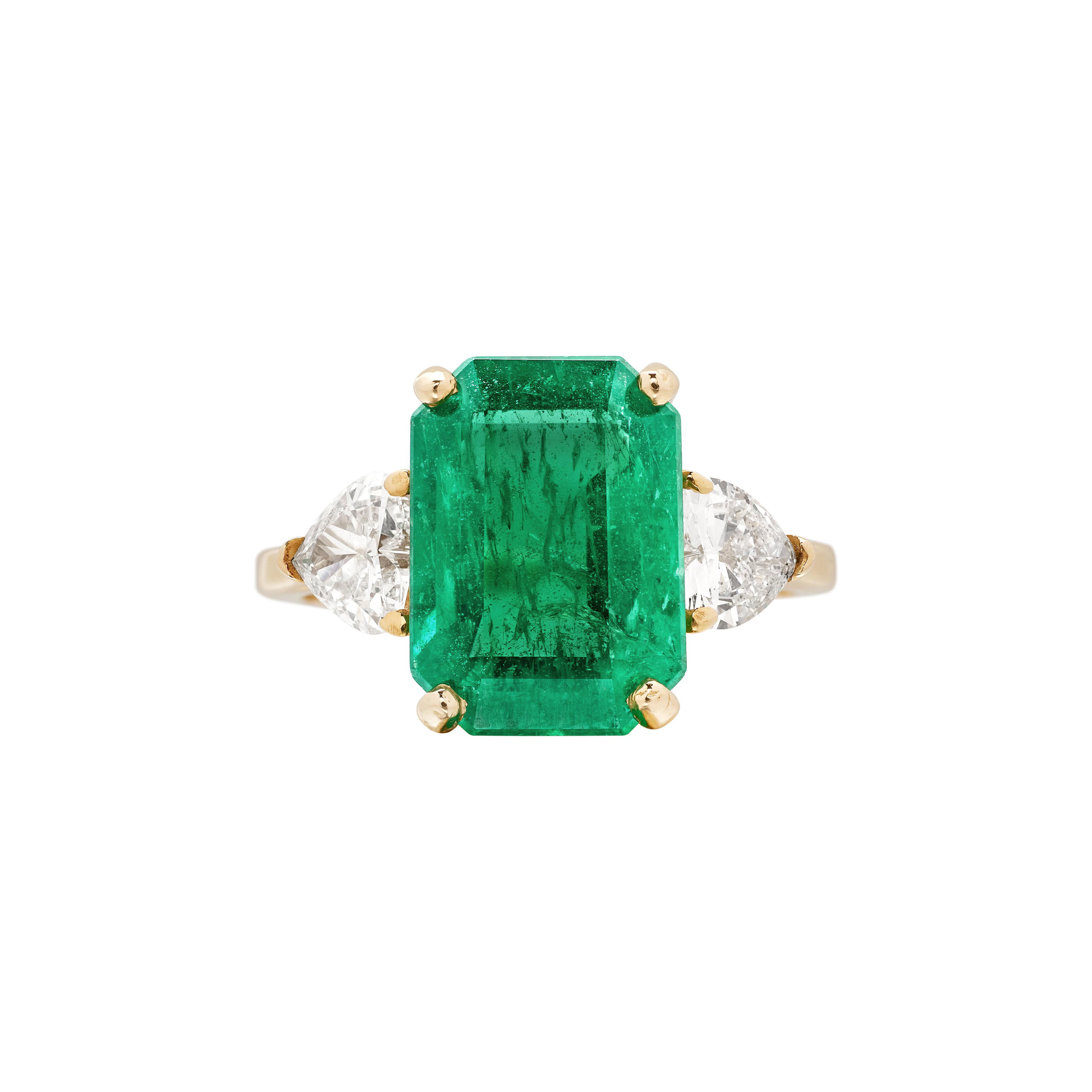 Gold, 5.05ct Zambian Emerald and Diamond Ring