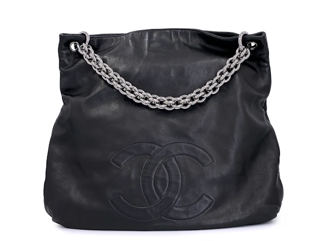 Black Lambskin Chunky Soft and Chain Hobo Tote Bag Ruthenium Hardware, 2007