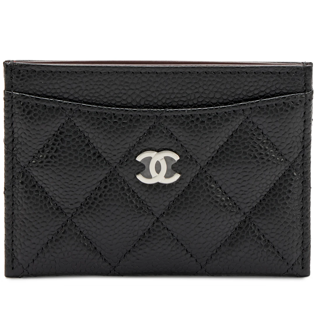 Black Quilted Caviar Card Holder Silver Hardware, 2026
