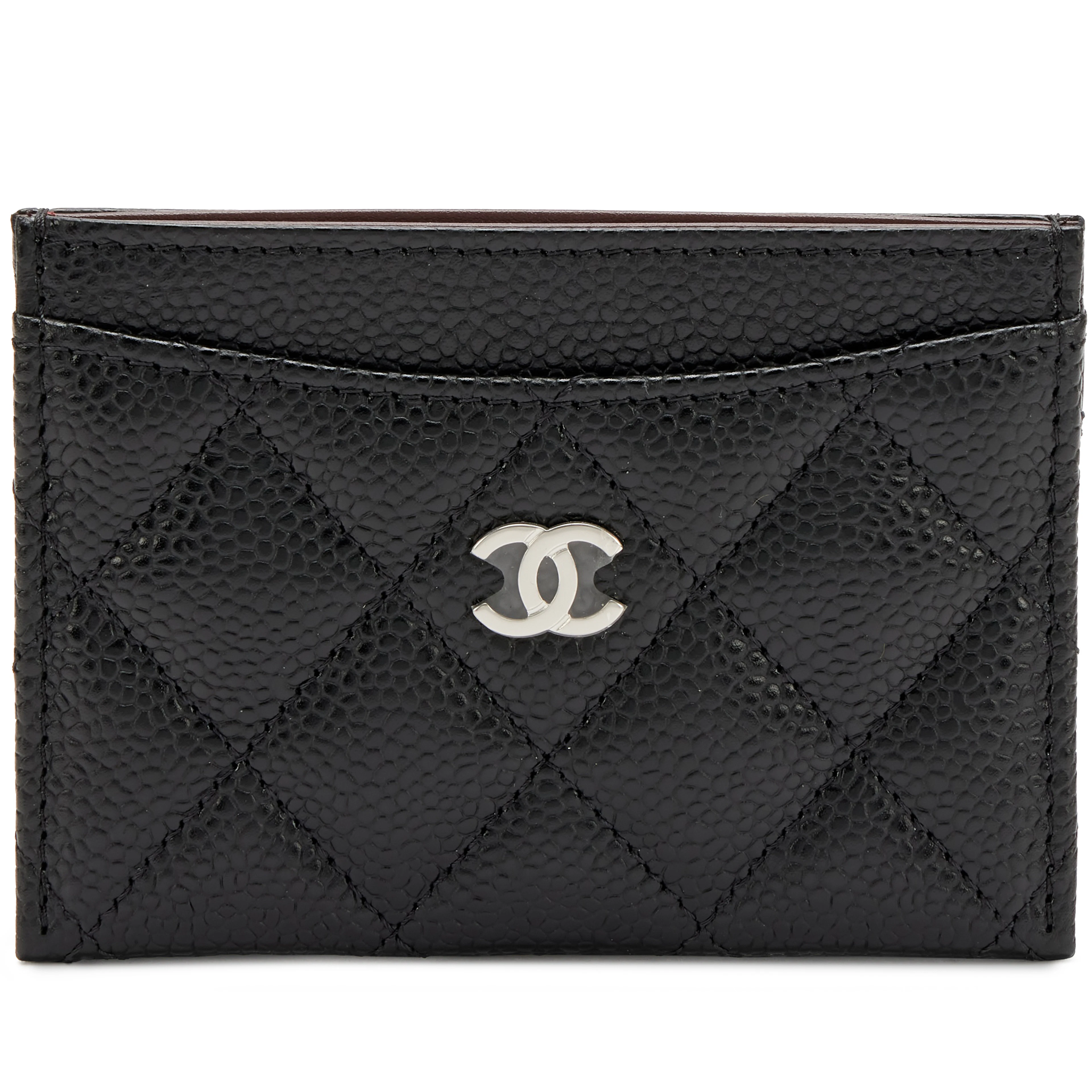 Black Quilted Caviar Card Holder Silver Hardware, 2026