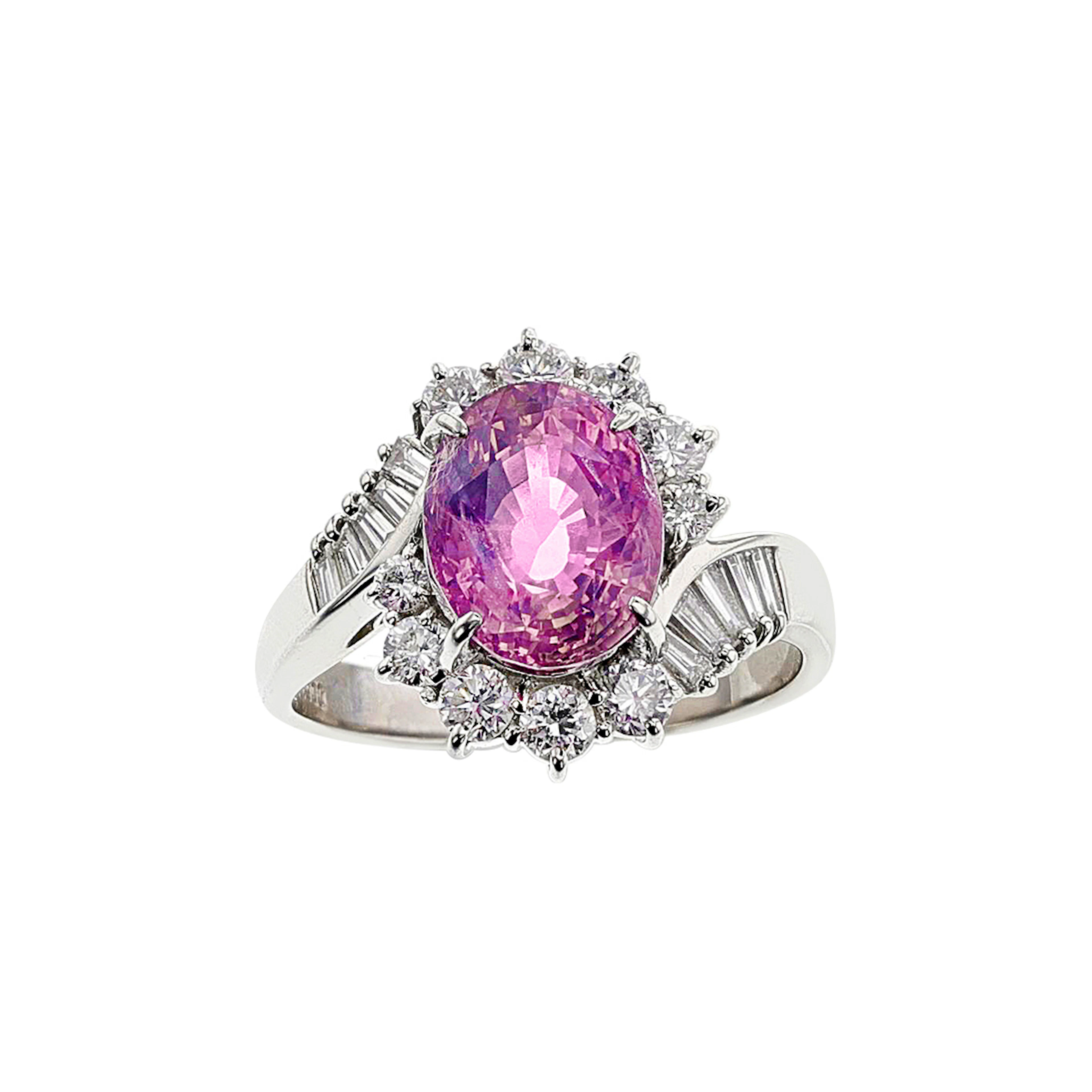Platinum, 3.92ct Ceylon Pink Sapphire and Diamond Ring