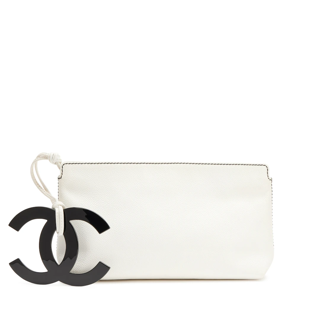 White Caviar Black Resin Oversize XL CC Charm Zip Clutch, 2005
