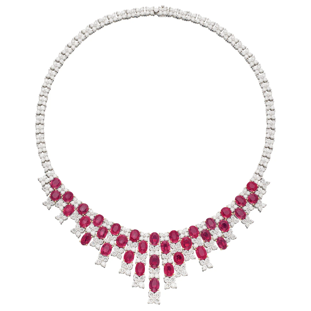 White Gold, 51.90 Mozambique Ruby and Diamond Necklace