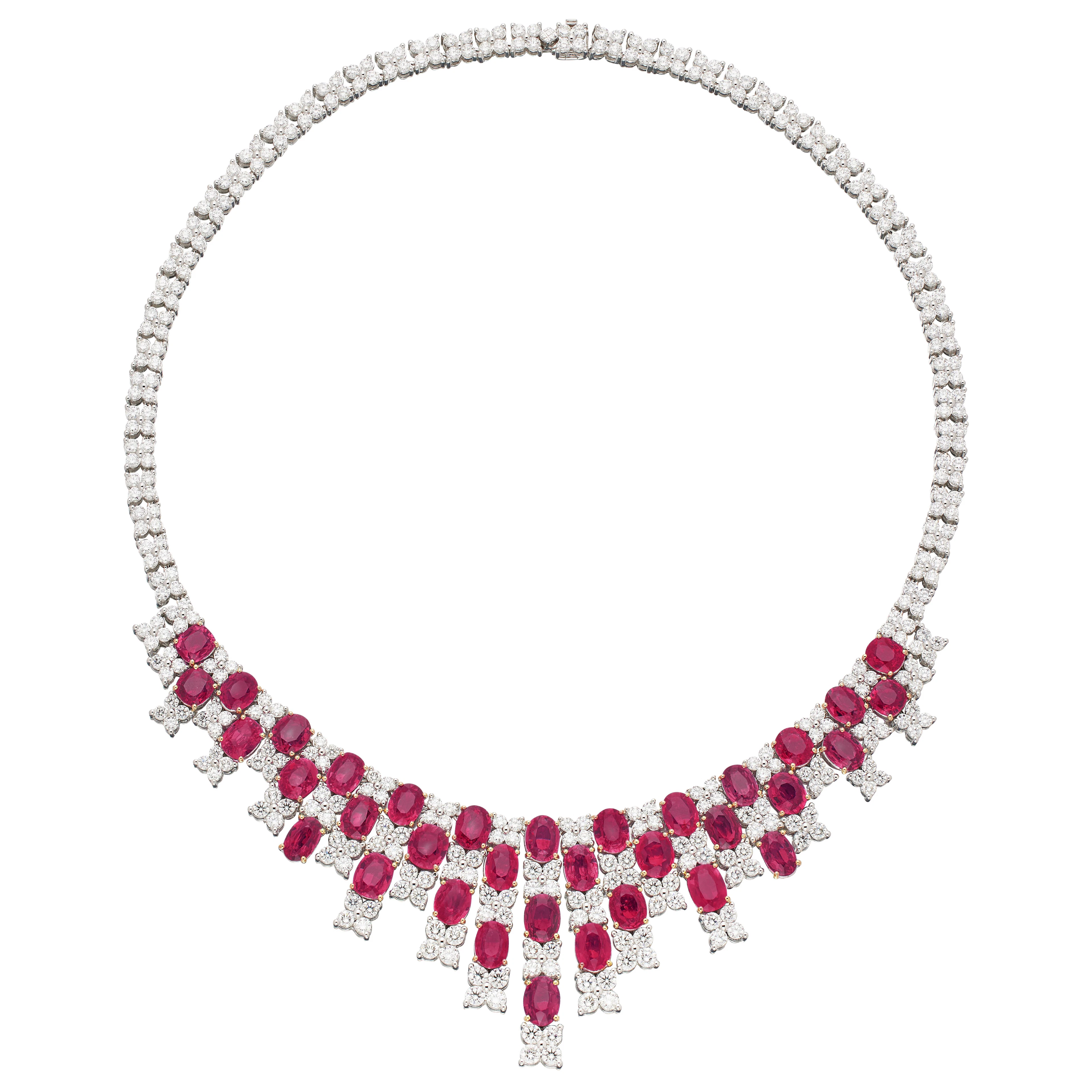 White Gold, 51.90 Mozambique Ruby and Diamond Necklace