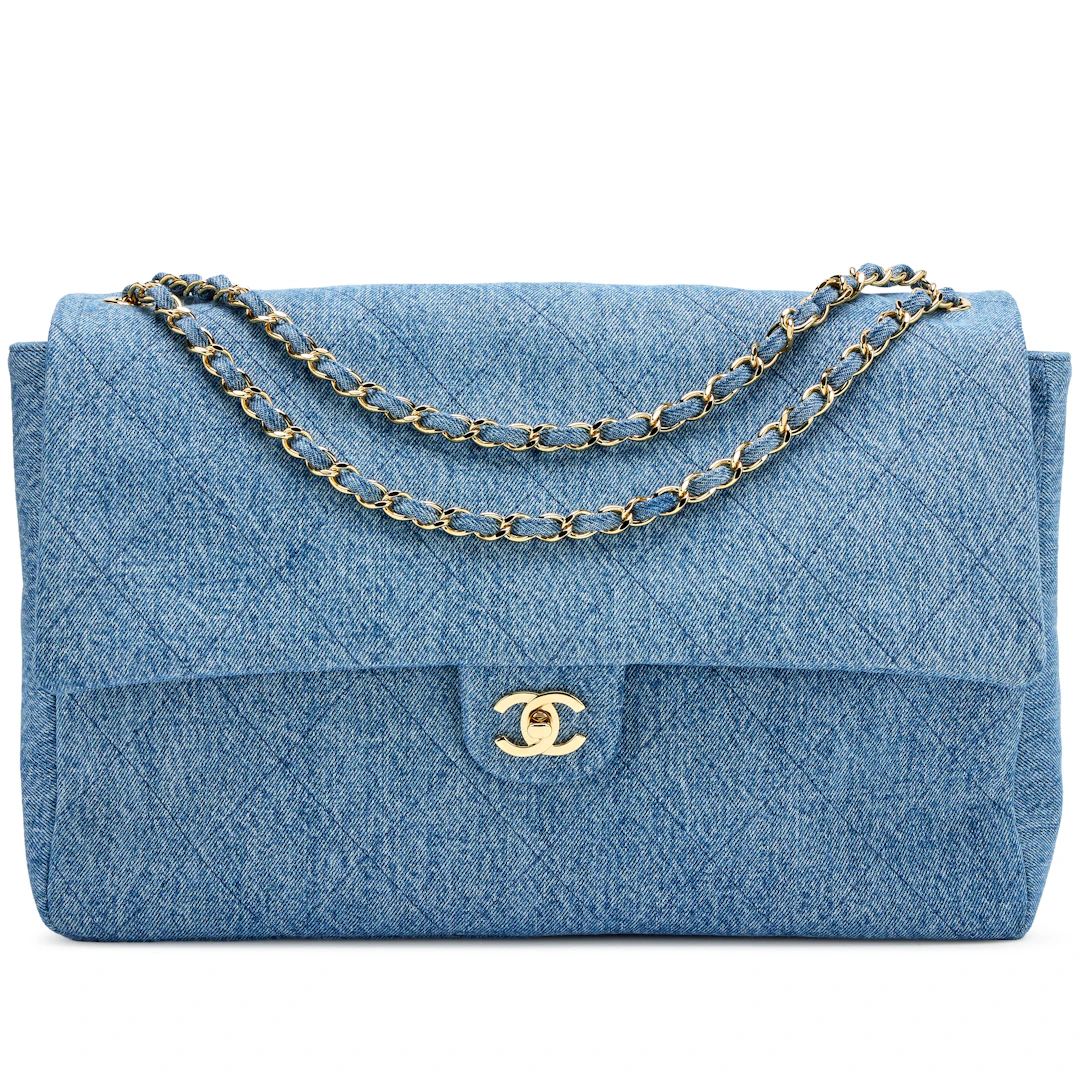 Blue Quilted Denim Souplissimo Maxi 38 Flap Bag Gold Hardware, 2026