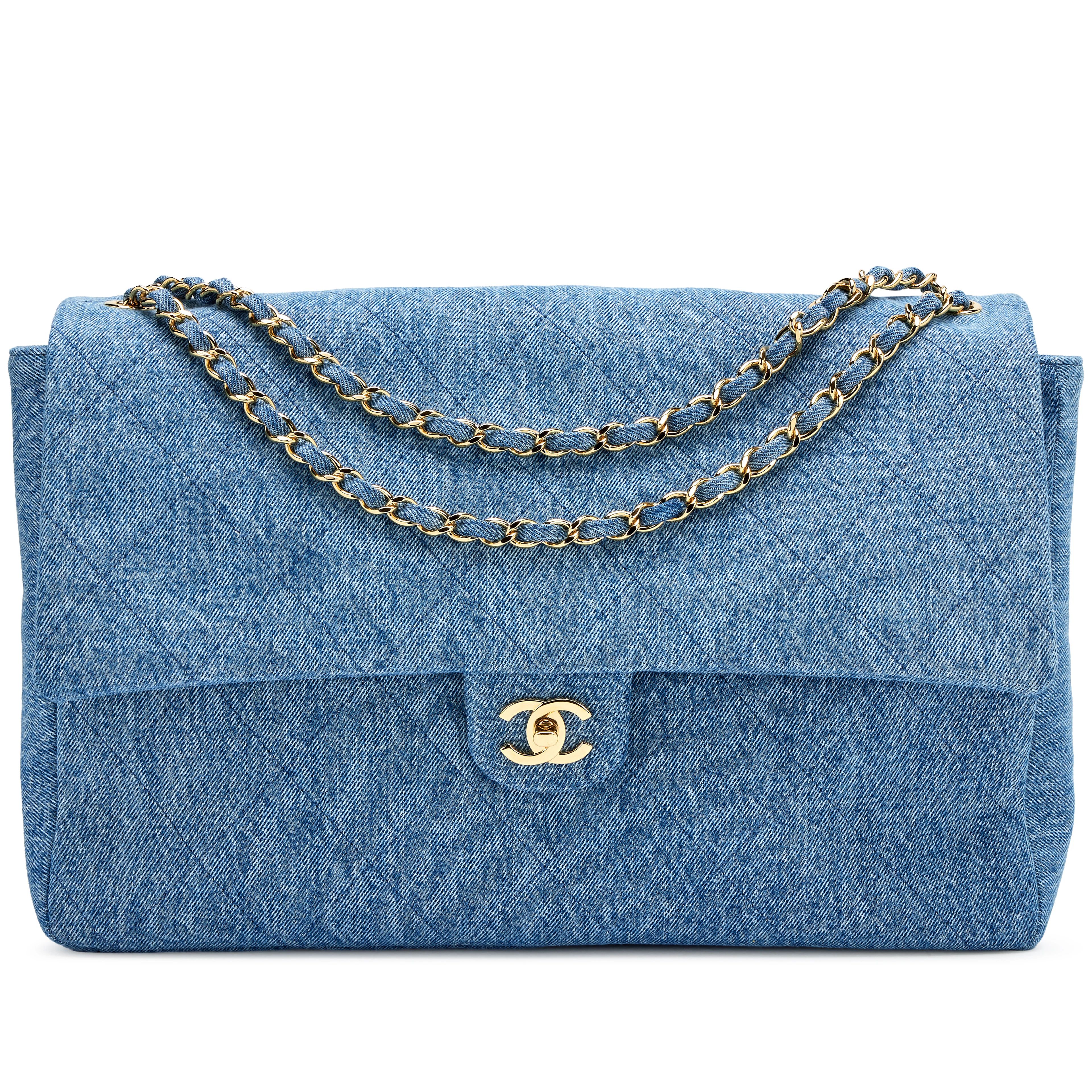 Blue Quilted Denim Souplissimo Maxi 38 Flap Bag Gold Hardware, 2026