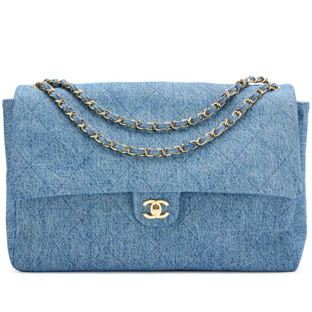 Blue Quilted Denim Souplissimo Maxi 38 Flap Bag Gold Hardware, 2026