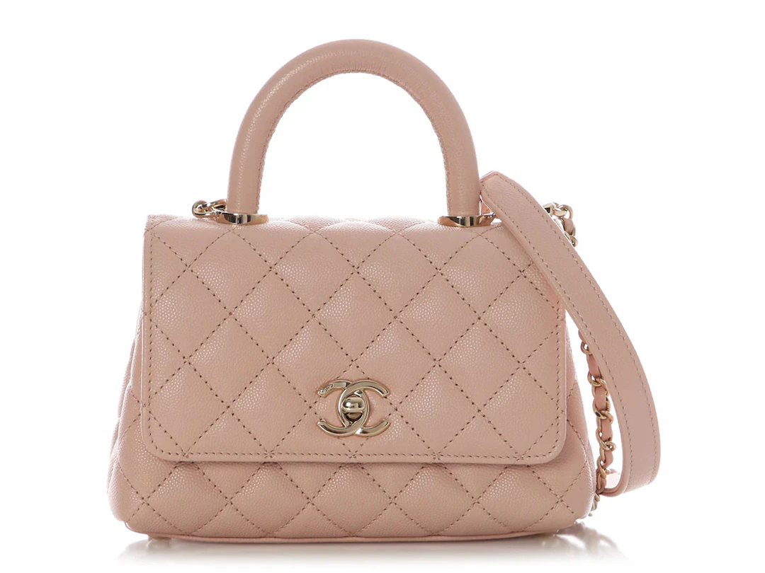 Pink Quilted Caviar Mini Coco Top Handle Gold Hardware, 2022