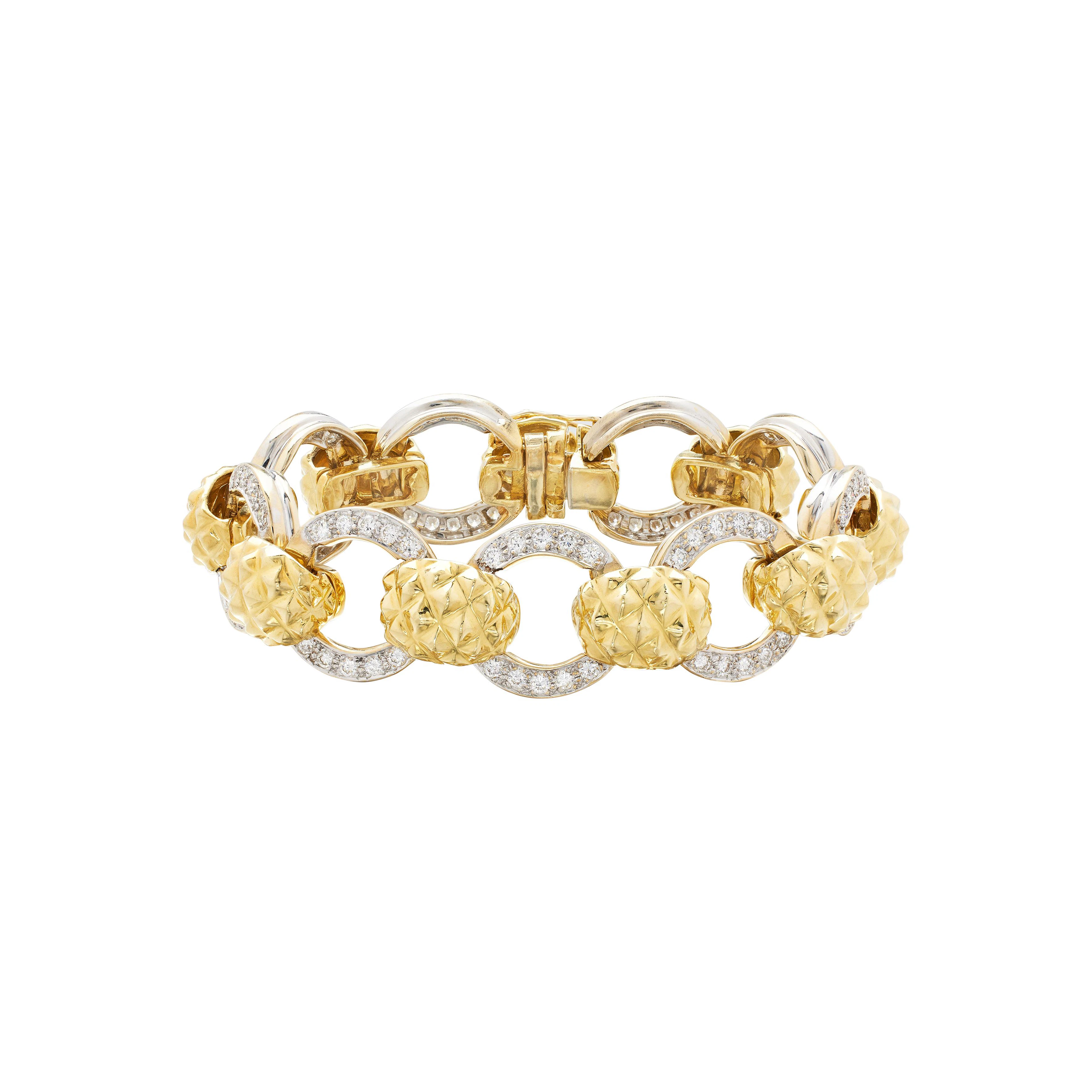 Gold, White Gold and Diamond Link Bracelet