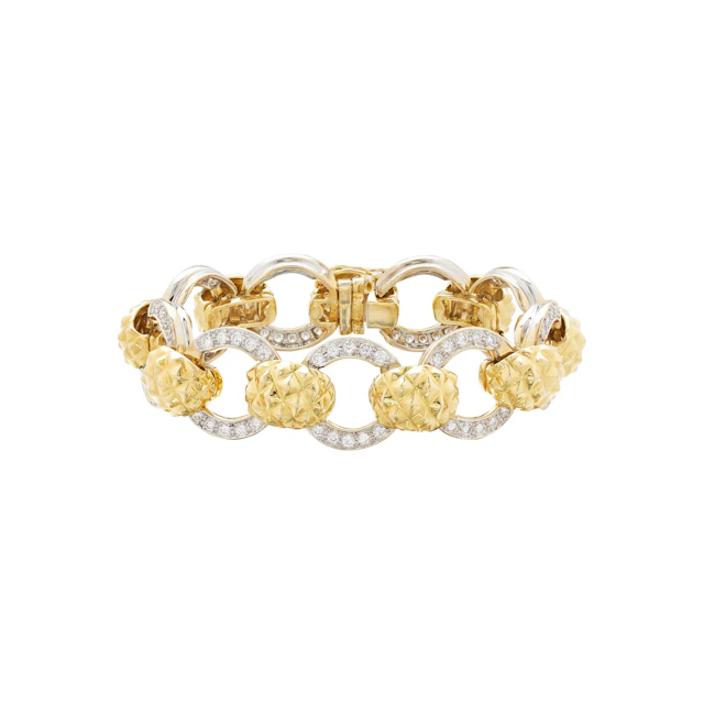 Gold, White Gold and Diamond Link Bracelet