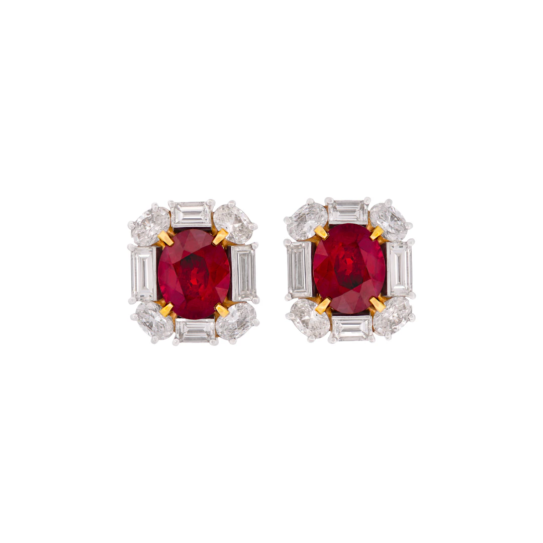 Platinum, 6.02ctw Burmese Ruby and Diamond Earrings