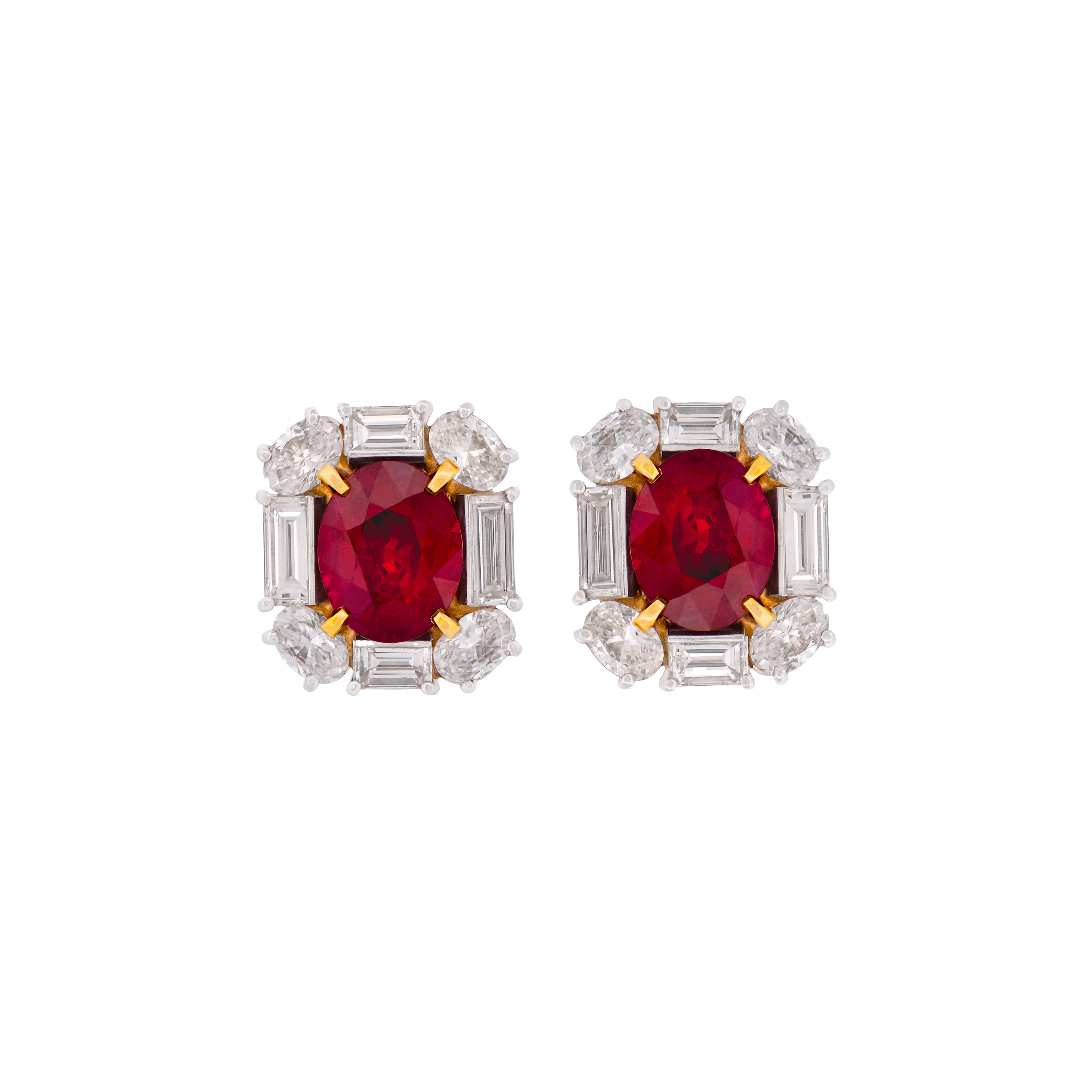 Platinum, 6.02ctw Burmese Ruby and Diamond Earrings