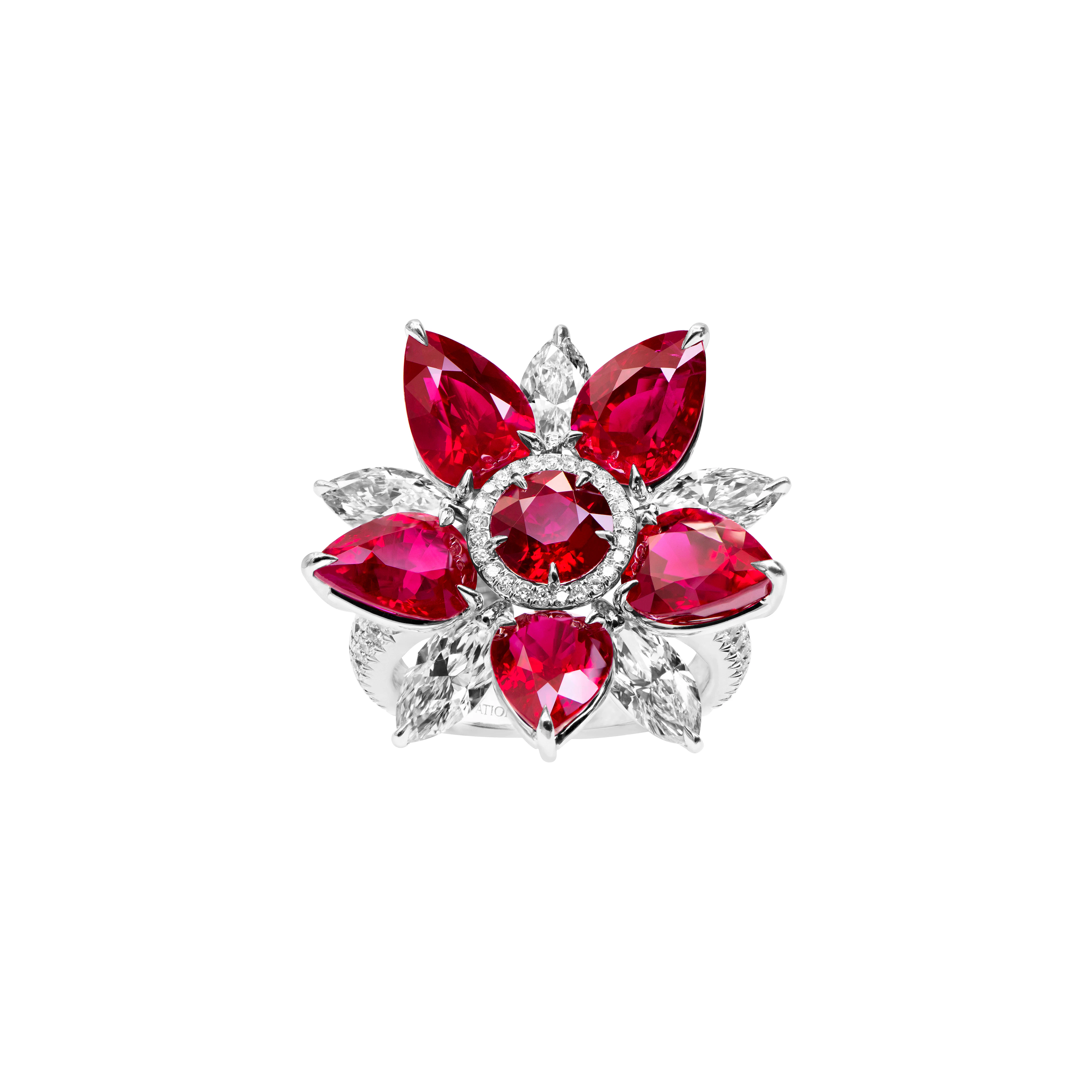 Platinum, 10.54ct Burmese Ruby and Diamond Flower Ring