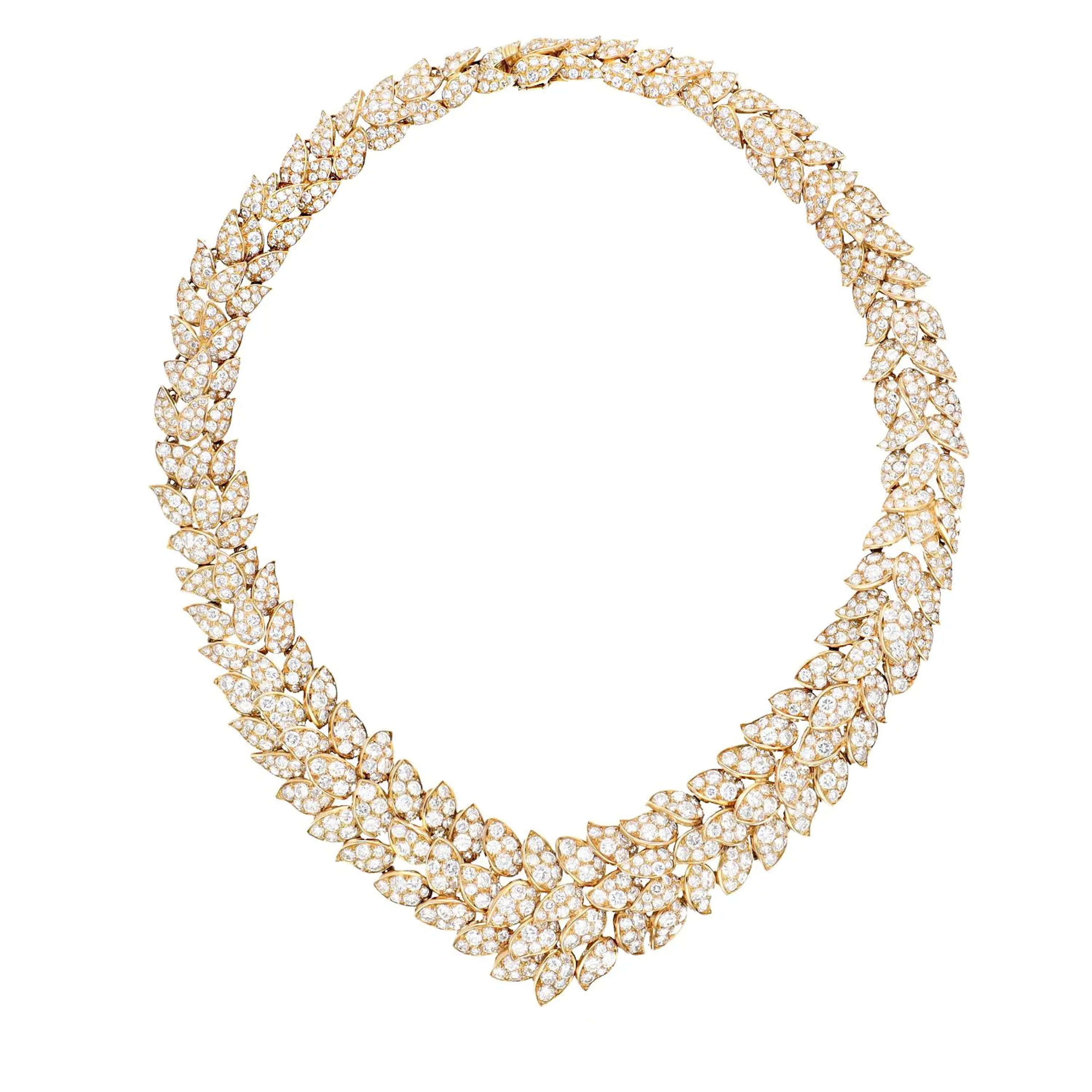 Vintage Gold and Diamond Leaf Necklace