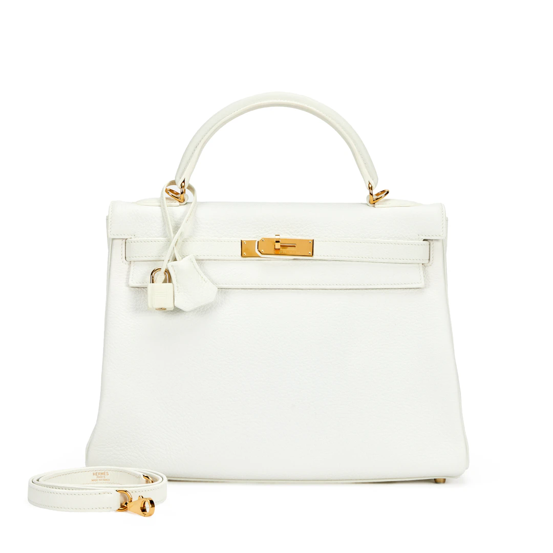 Blanc White Clemence Kelly 32 Retourne Gold Hardware, 2007