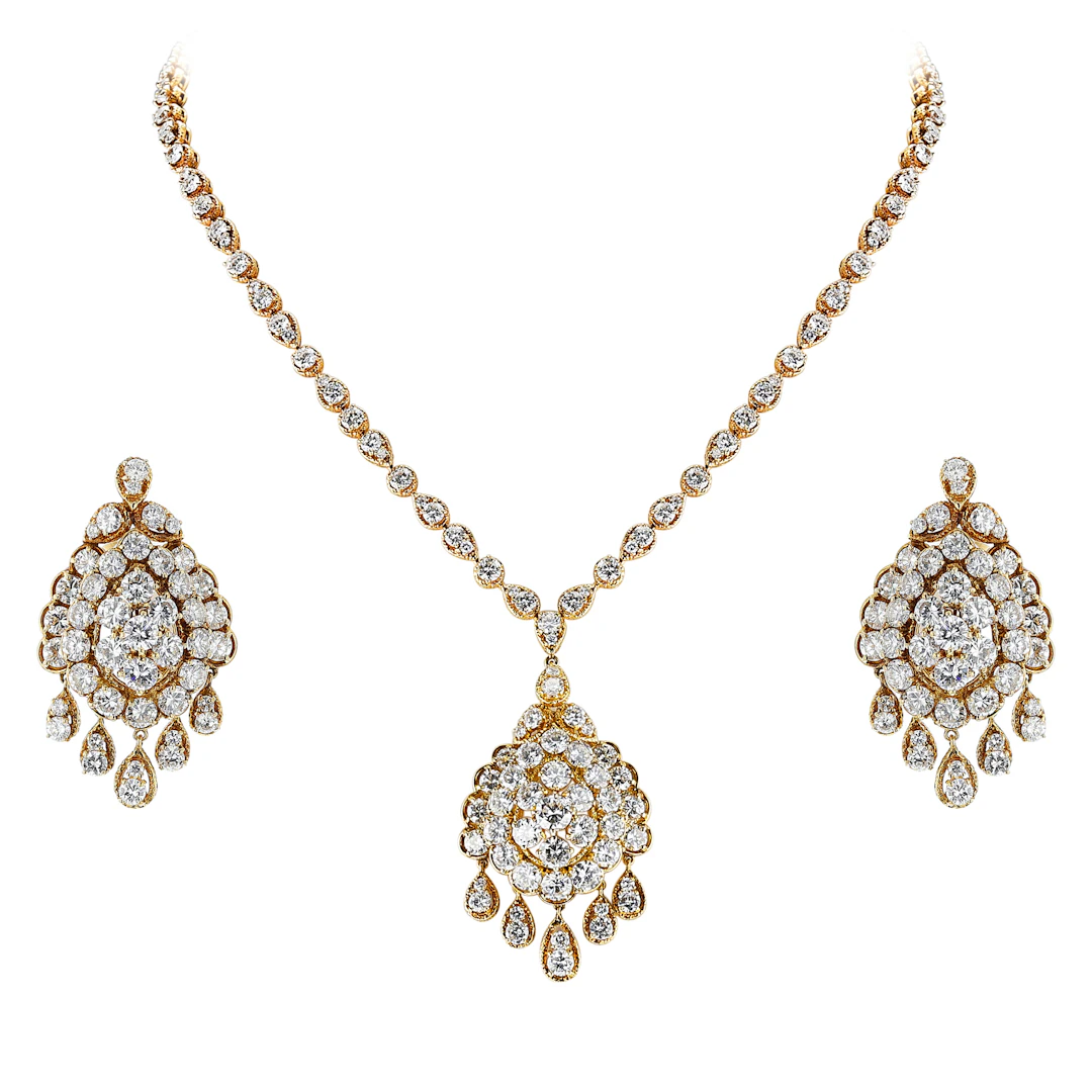 Gold and Diamond Drop Earring and Necklace Parure