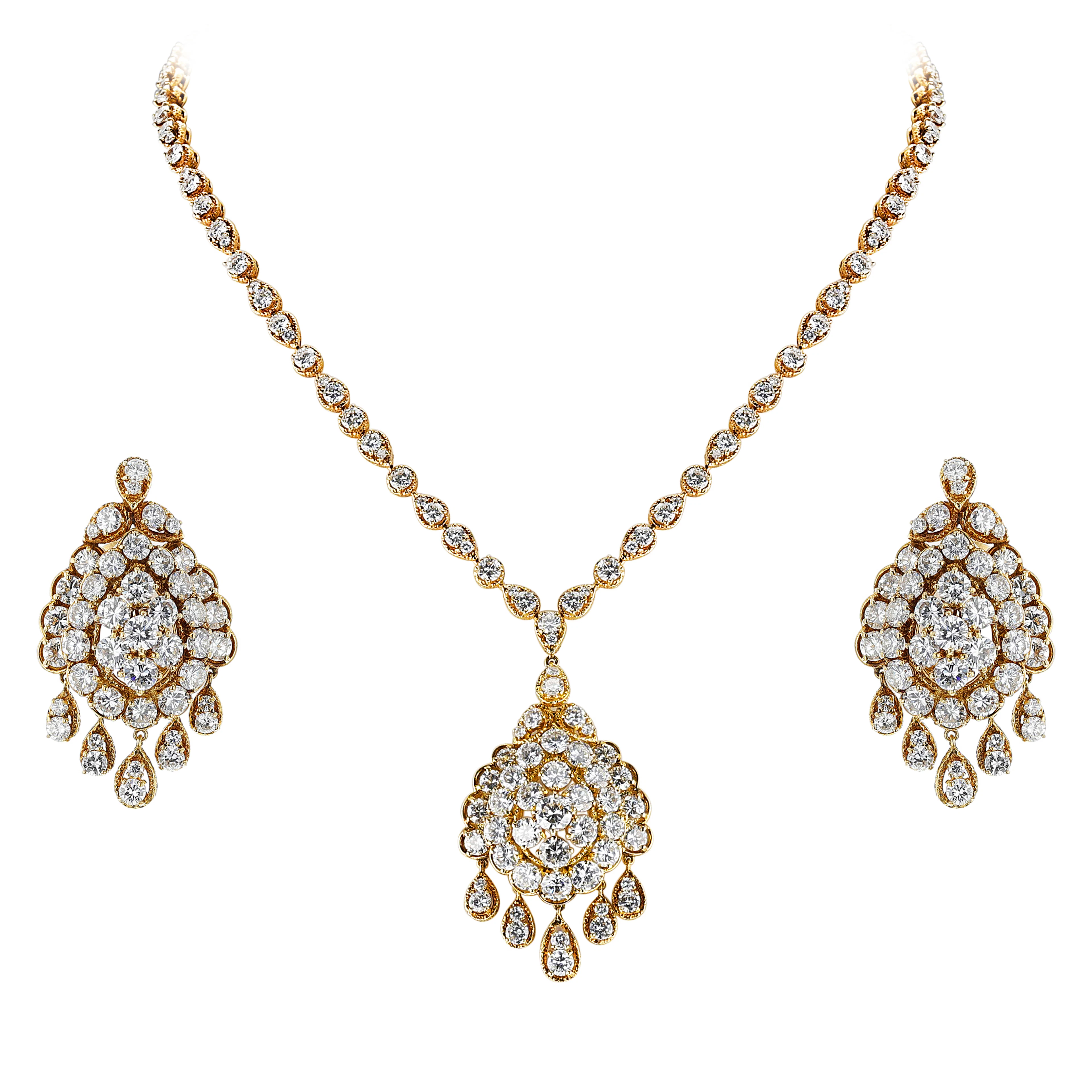 Gold and Diamond Drop Earring and Necklace Parure