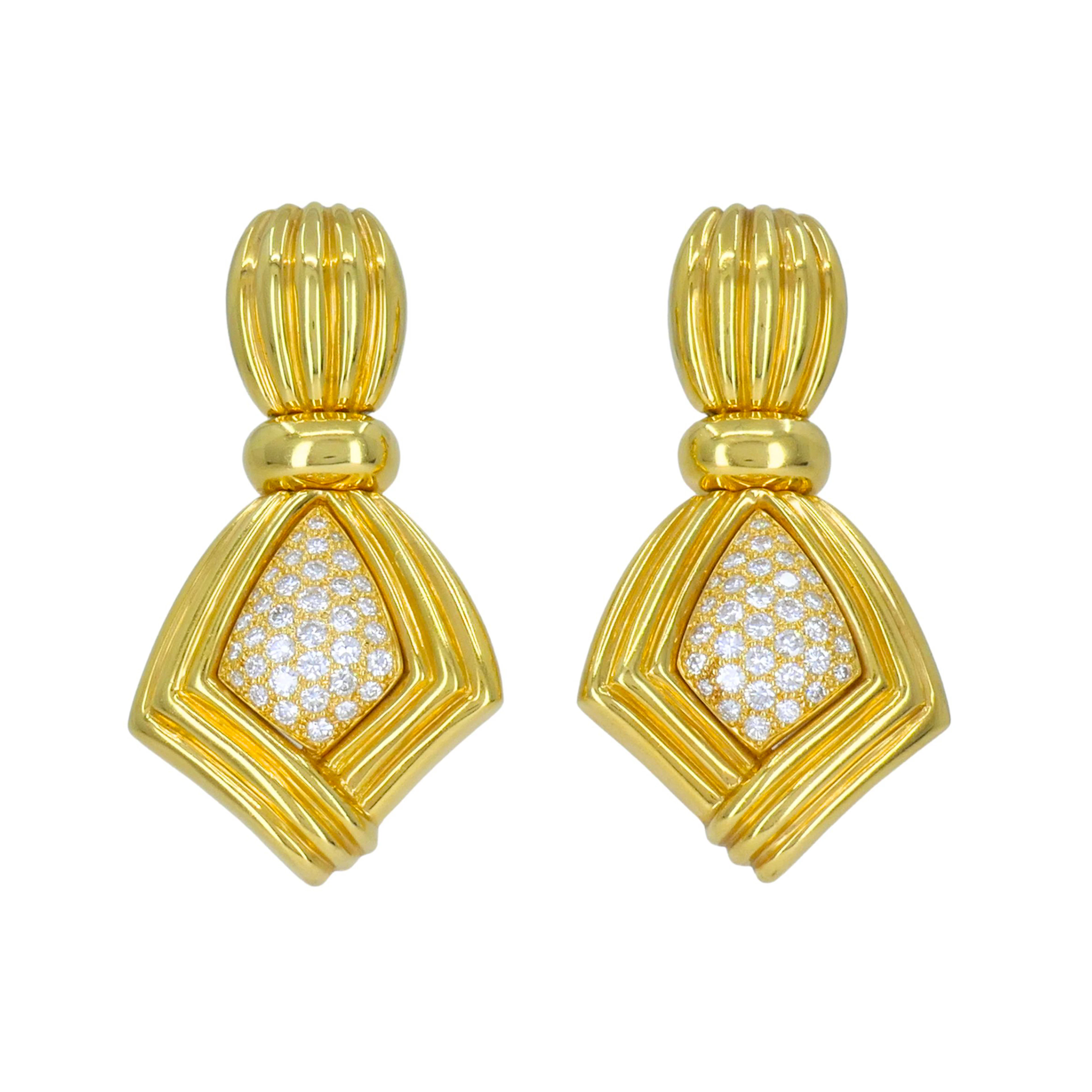 Vintage Gold and Diamond Ribbed Earclips