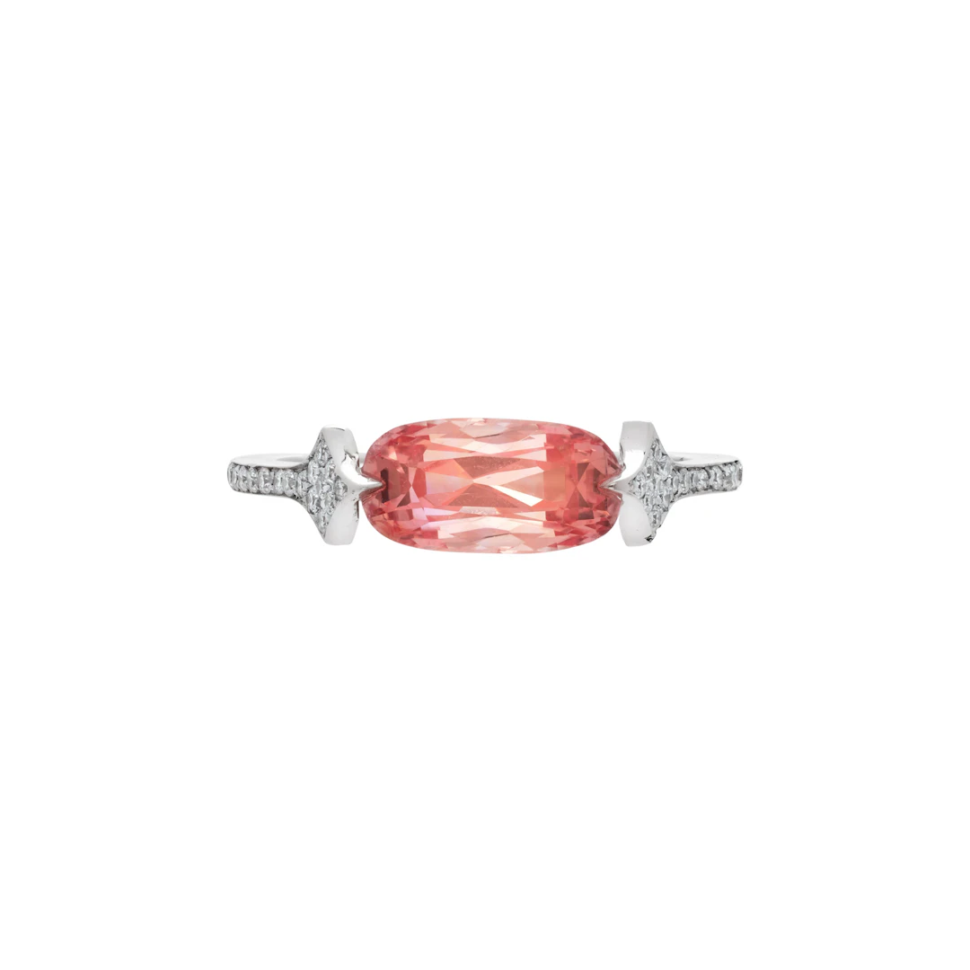 White Gold, 2.68ct Ceylon Padparadscha Sapphire and Diamond Ring