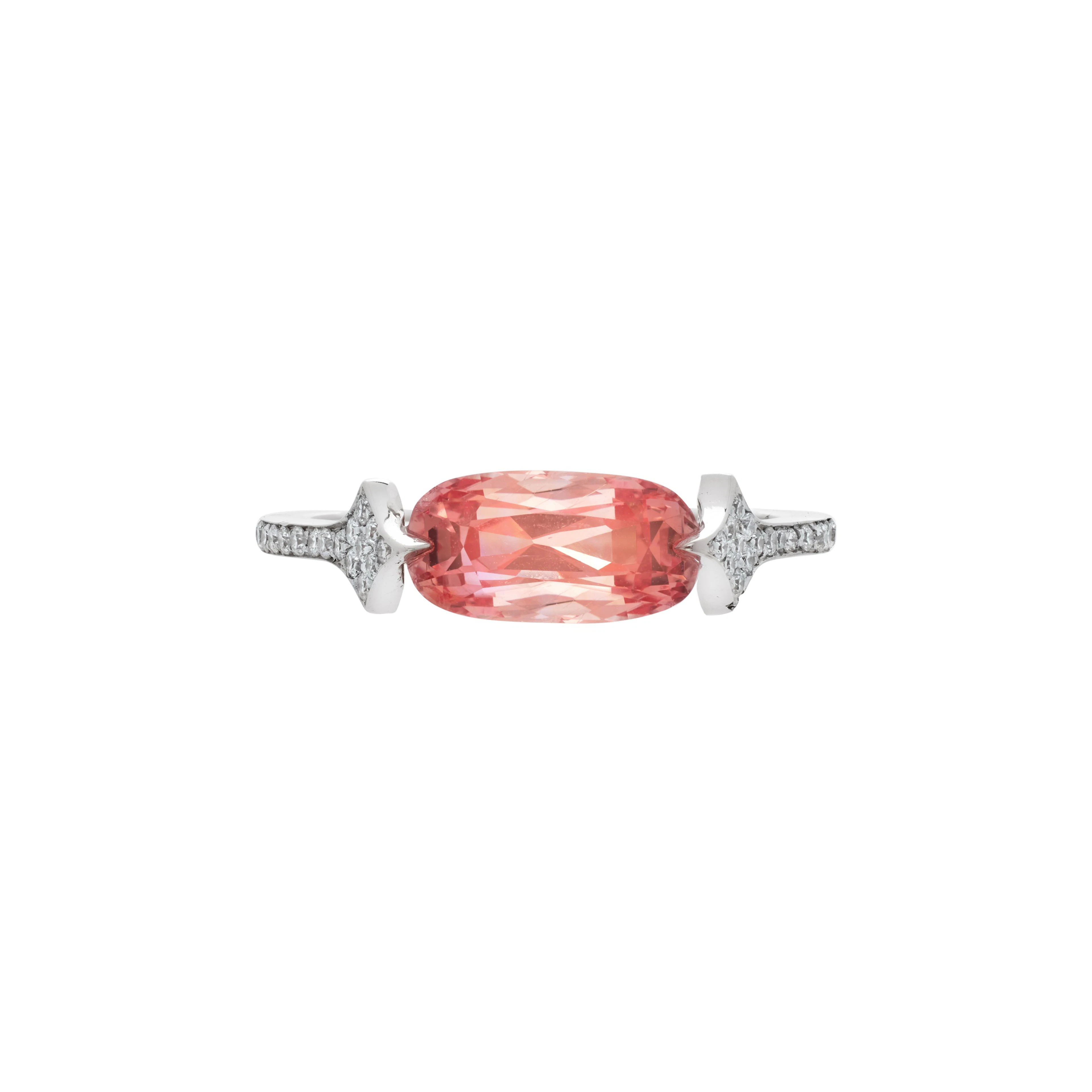 White Gold, 2.68ct Ceylon Padparadscha Sapphire and Diamond Ring